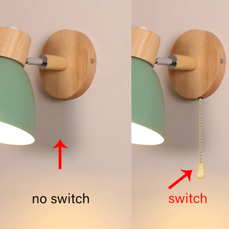 Wooden Wall Lamp with Switch – Modern E27 Adjustable Sconce for Bedroom & Living Room - Image 3
