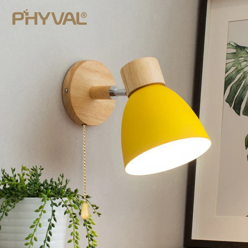 Wooden Wall Lamp with Switch – Modern E27 Adjustable Sconce for Bedroom & Living Room - Image 6