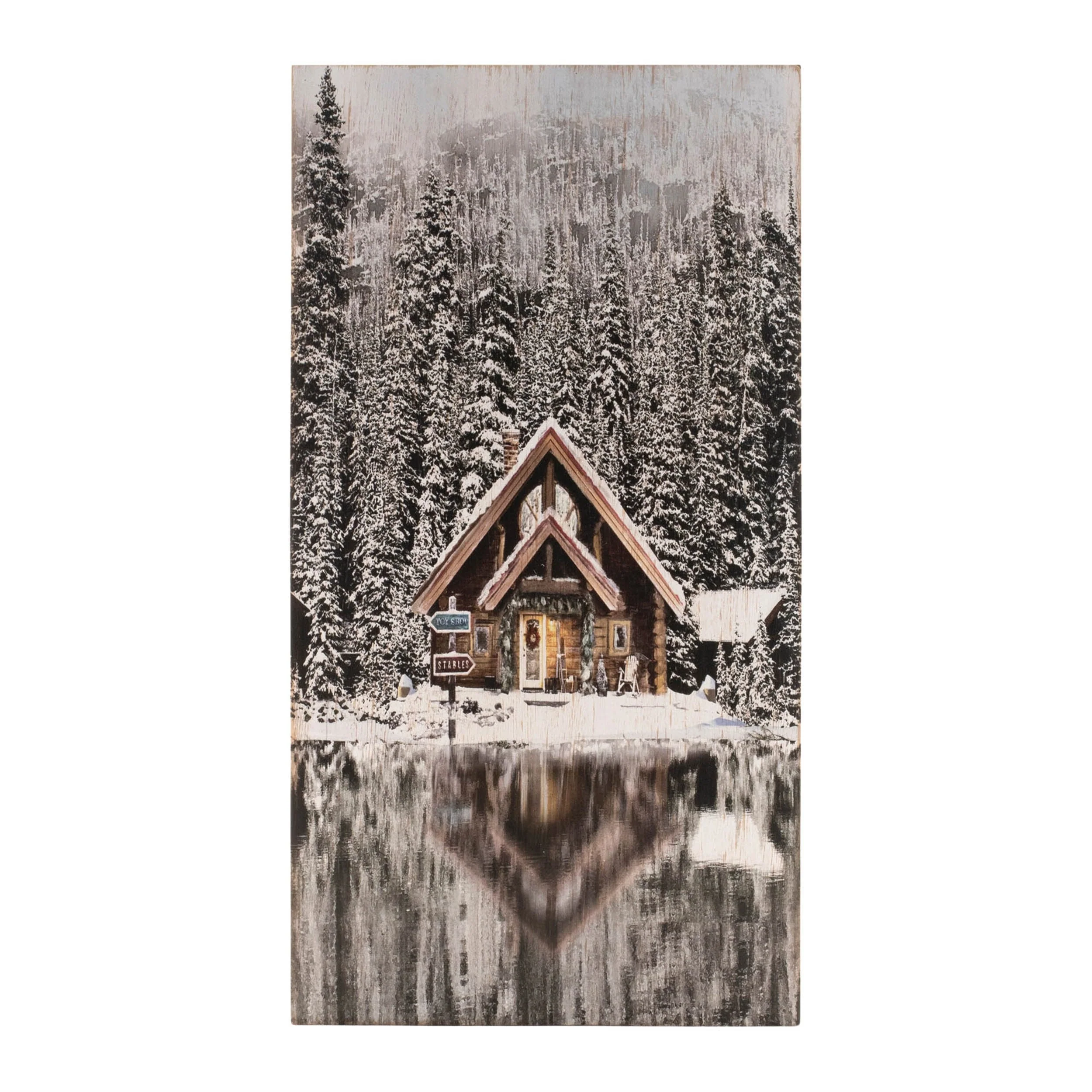 Wooden Winter Lake Lodge Plaque 17.5"H
