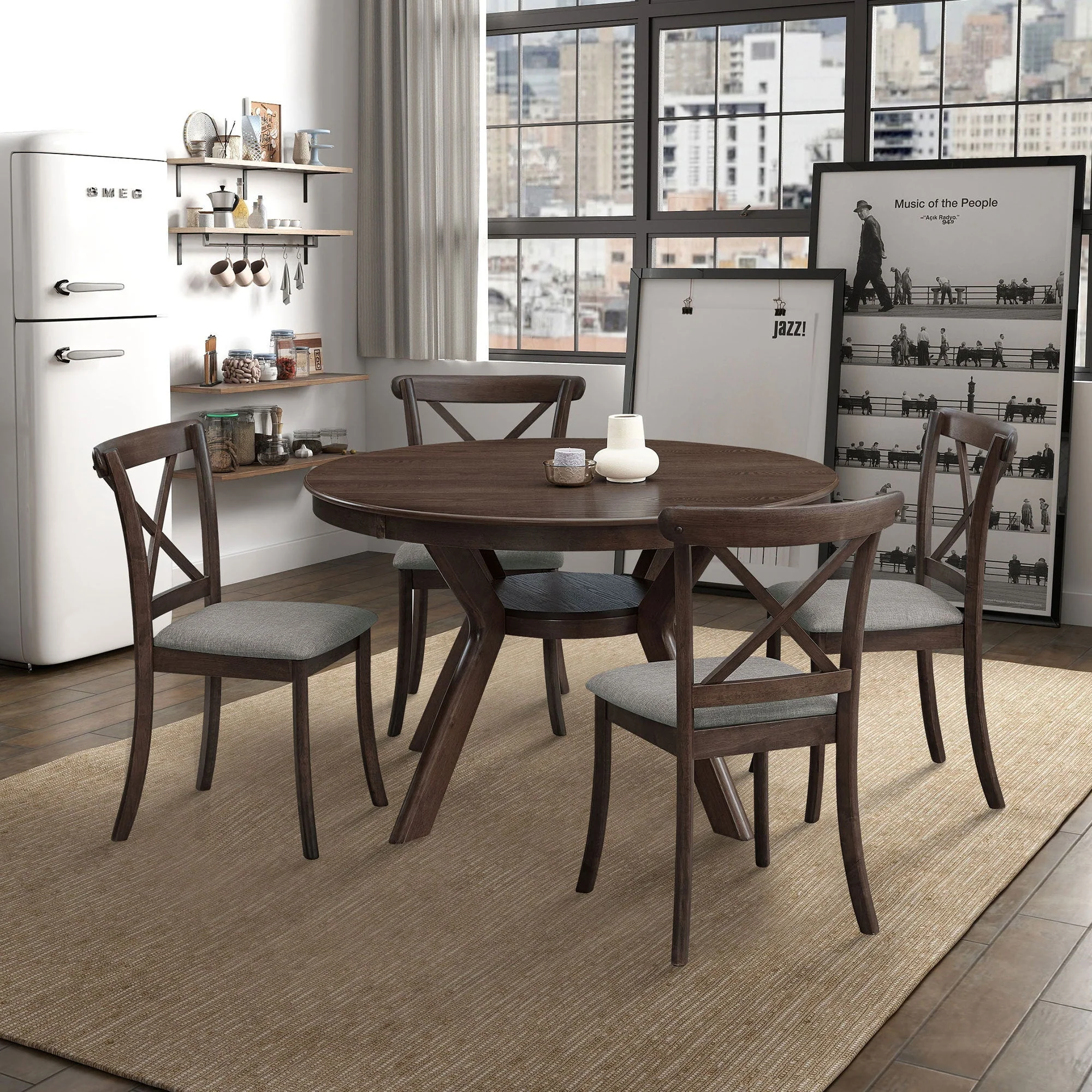 Wooden X Back Dining Chairs Set of 2 Modern Fabric Upholstered - Image 7