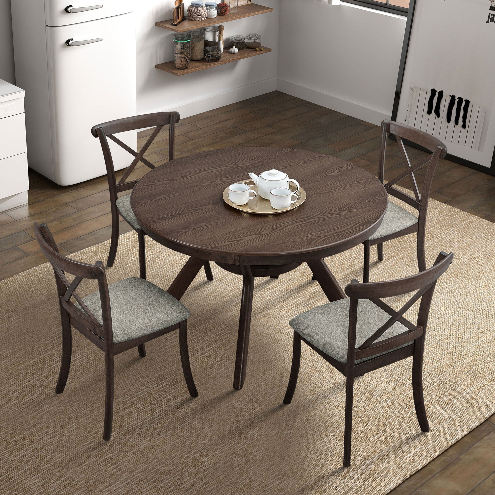 Wooden X Back Dining Chairs Set of 2 Modern Fabric Upholstered - Image 8