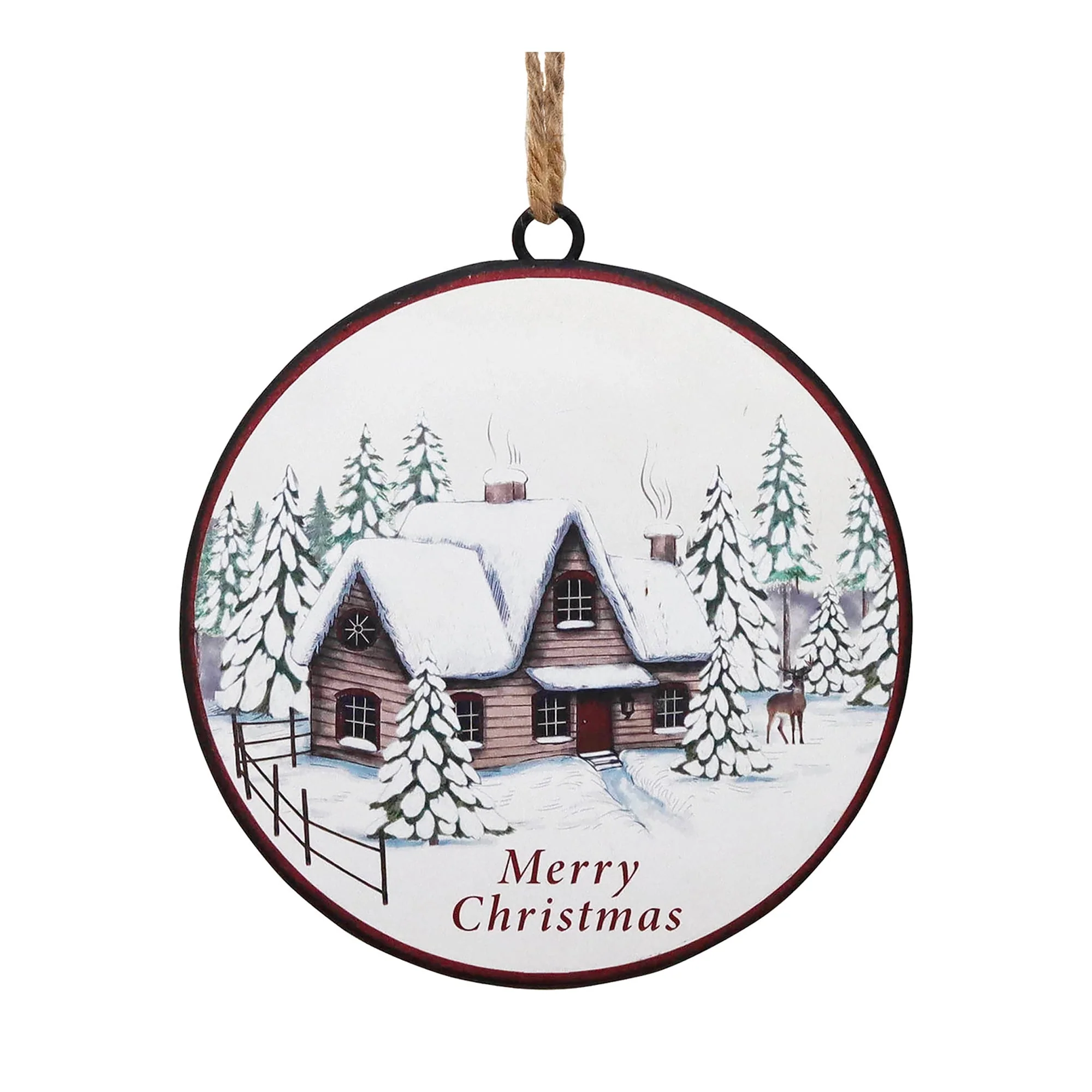Woodland Winter Cabin Disc Ornament (Set of 12) - Image 2