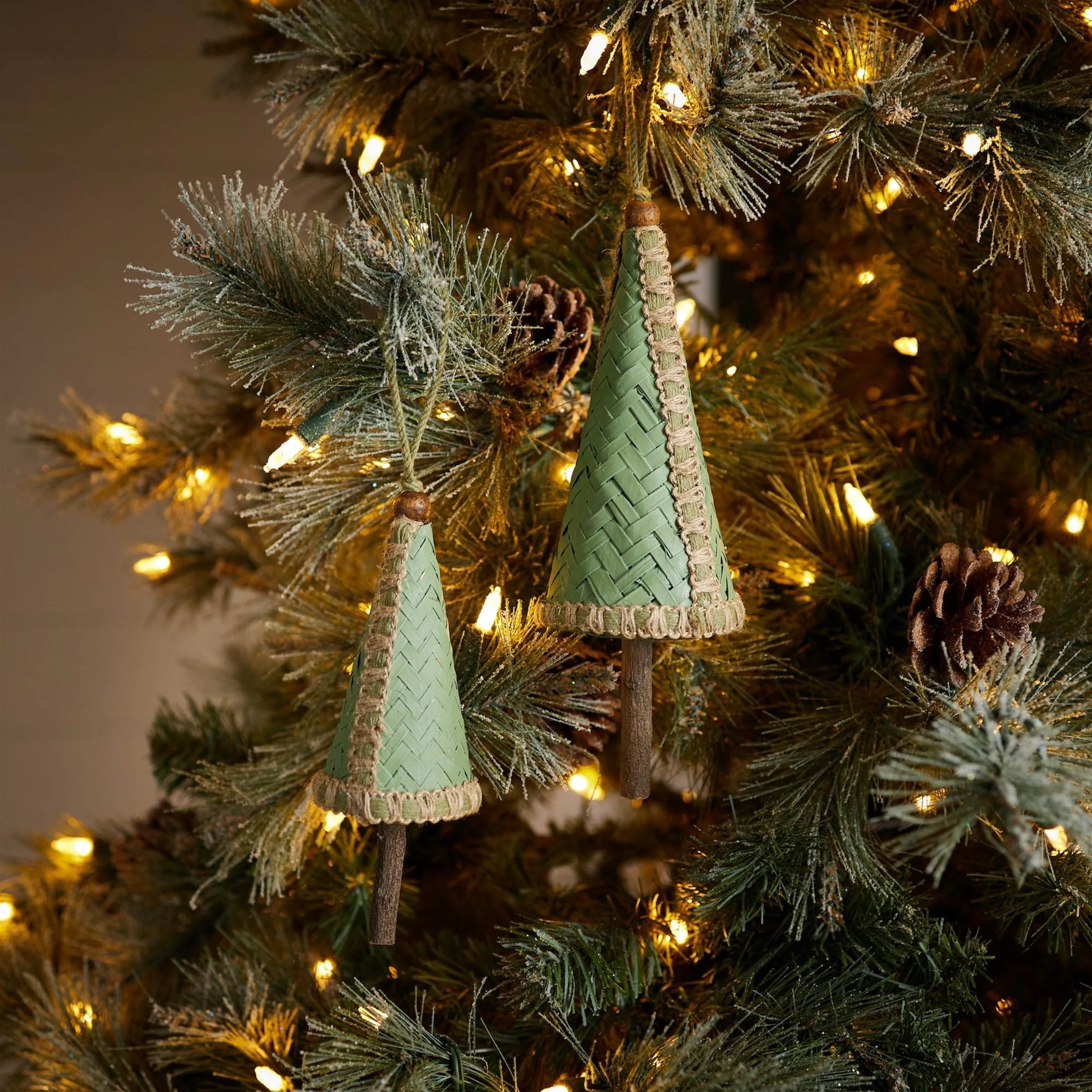 Woven Bamboo Pine Tree Ornament (Set of 4) - Image 2