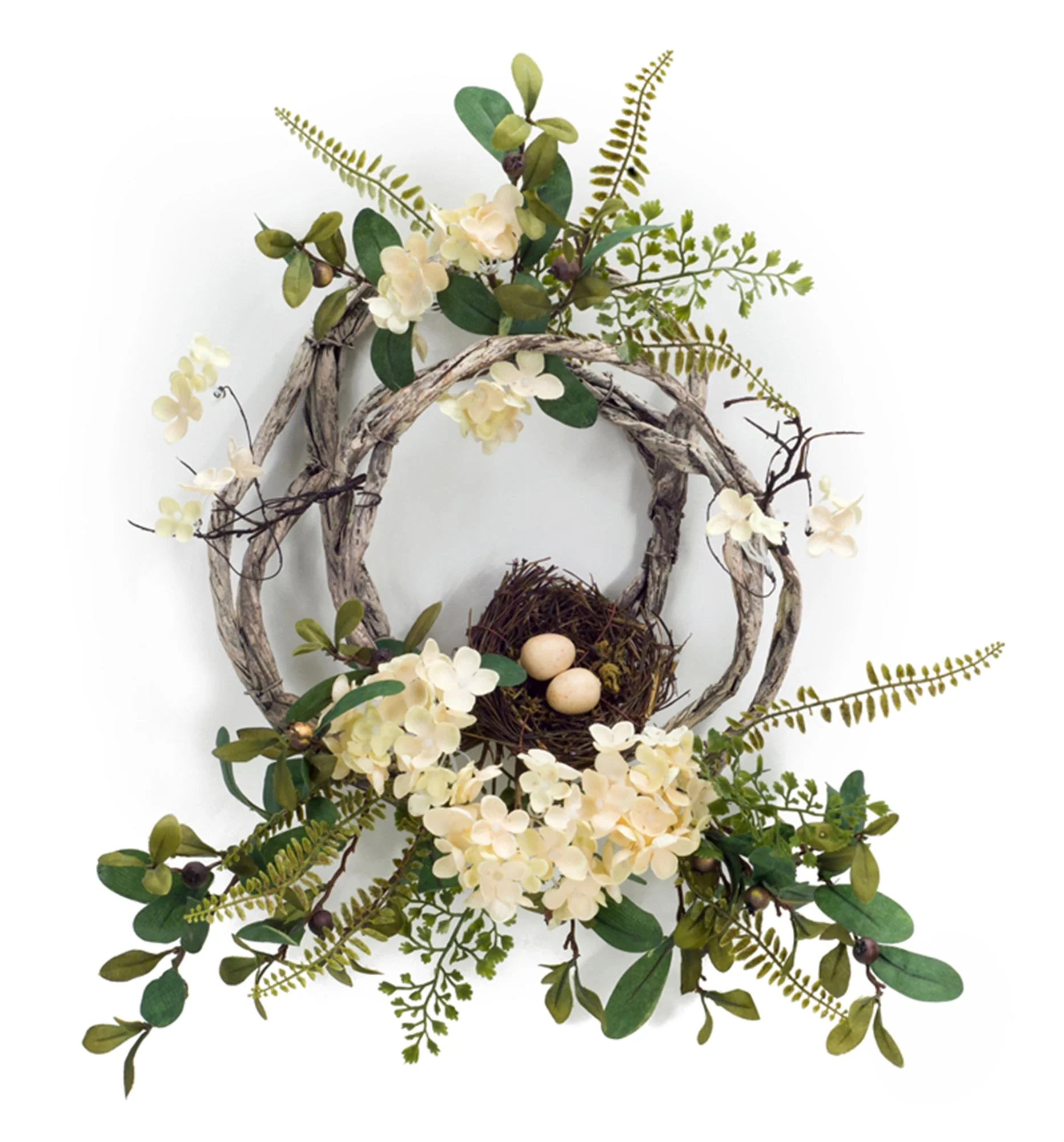 Woven Grapevine Wreath with Hydrangea and Bird Nest Accents (Set of 4) - Image 2
