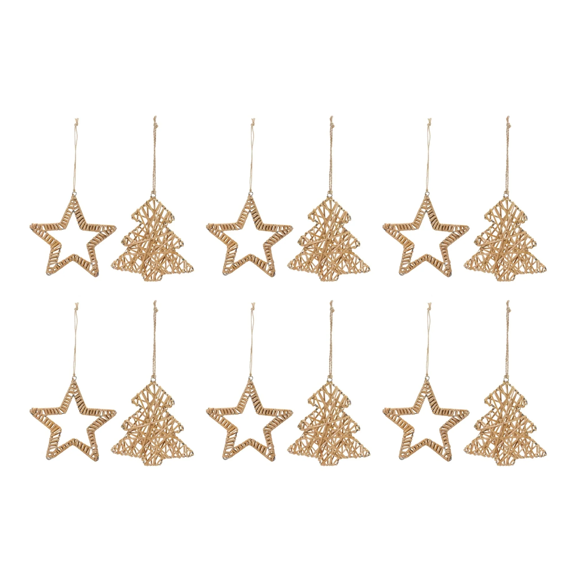 Woven Rattan Star and Tree Ornament (Set of 12) - Image 4