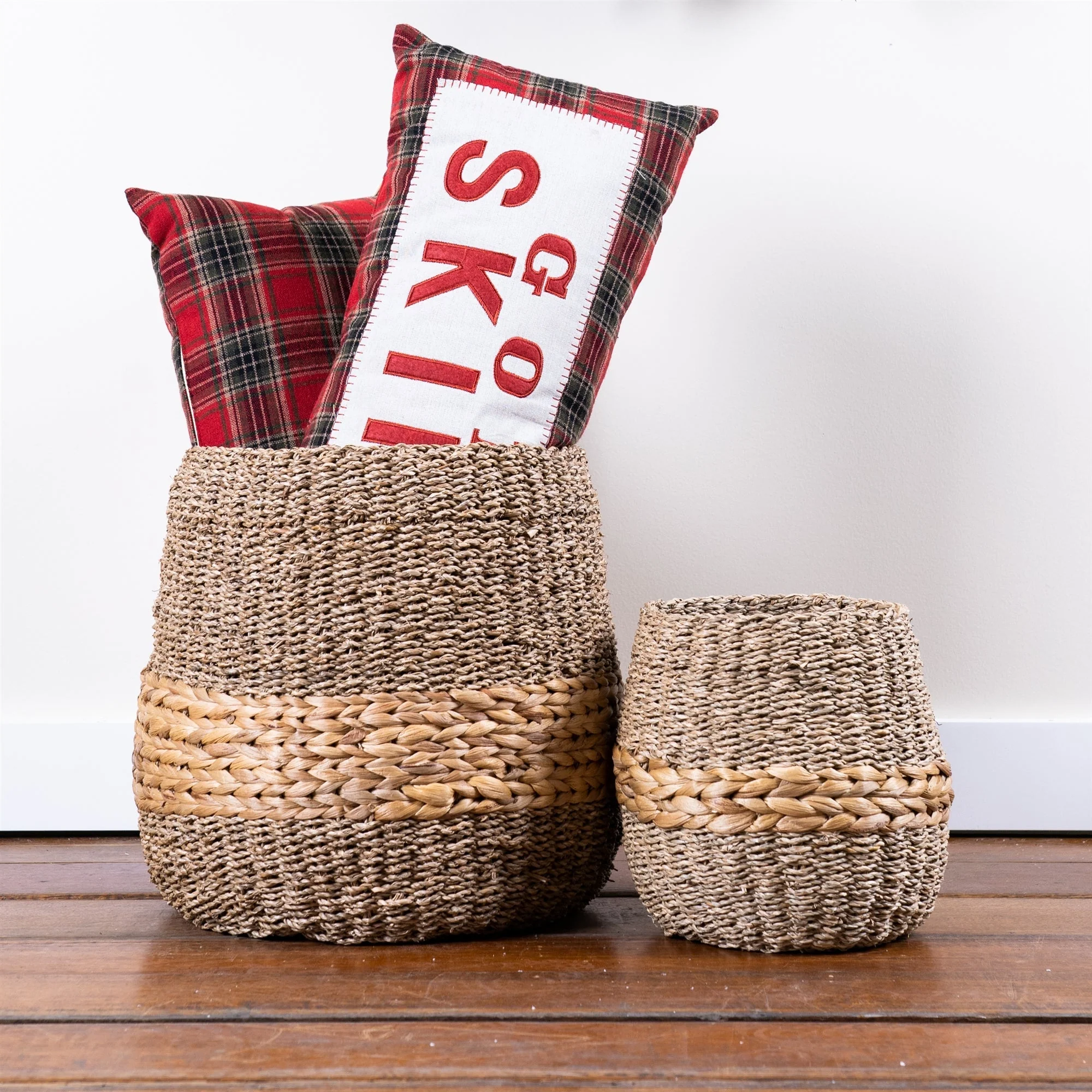 Woven Seagrass Basket with Wicker Accent (Set of 2) - Image 4