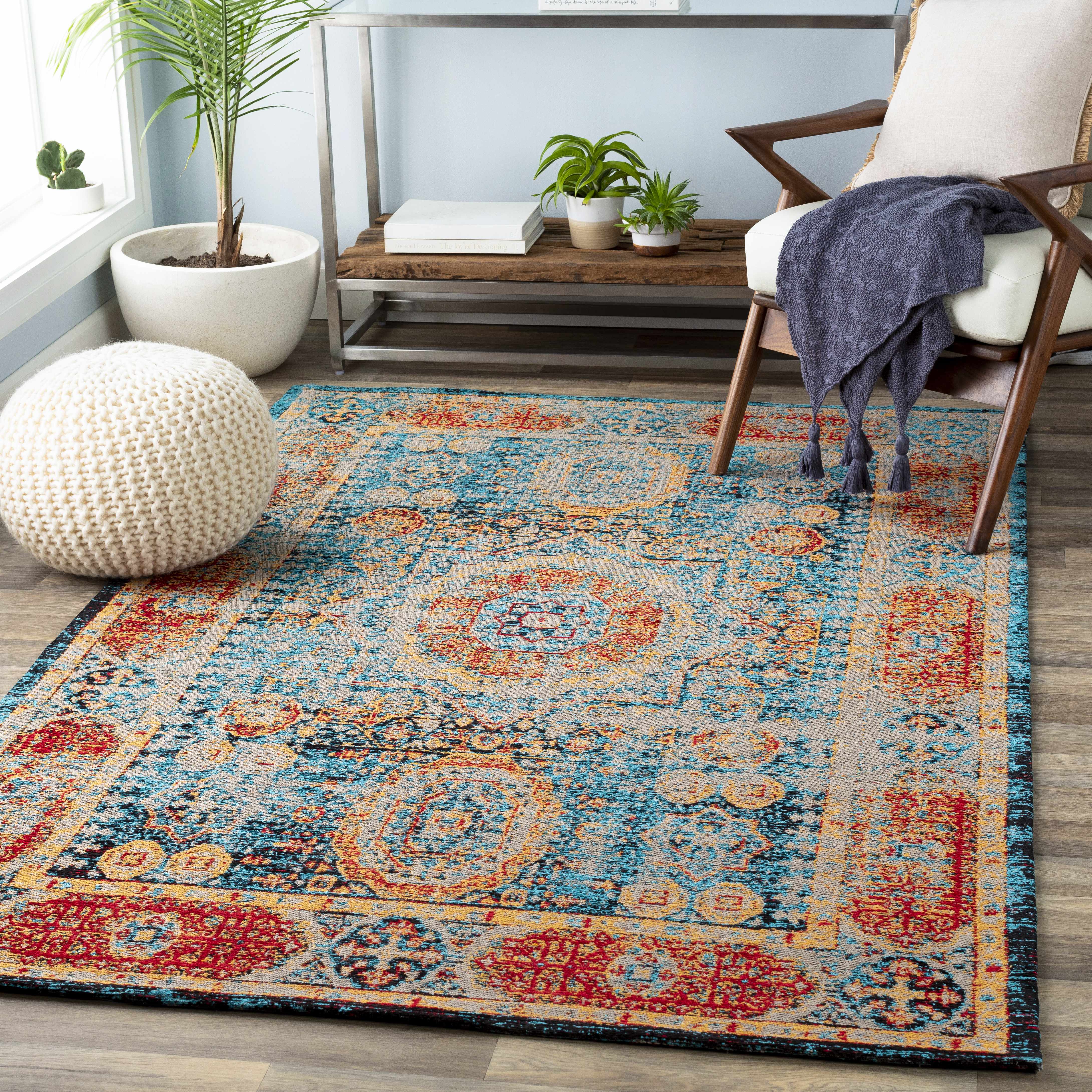 Wrangell Blue/Red Damask Carpet - Clearance - Image 2