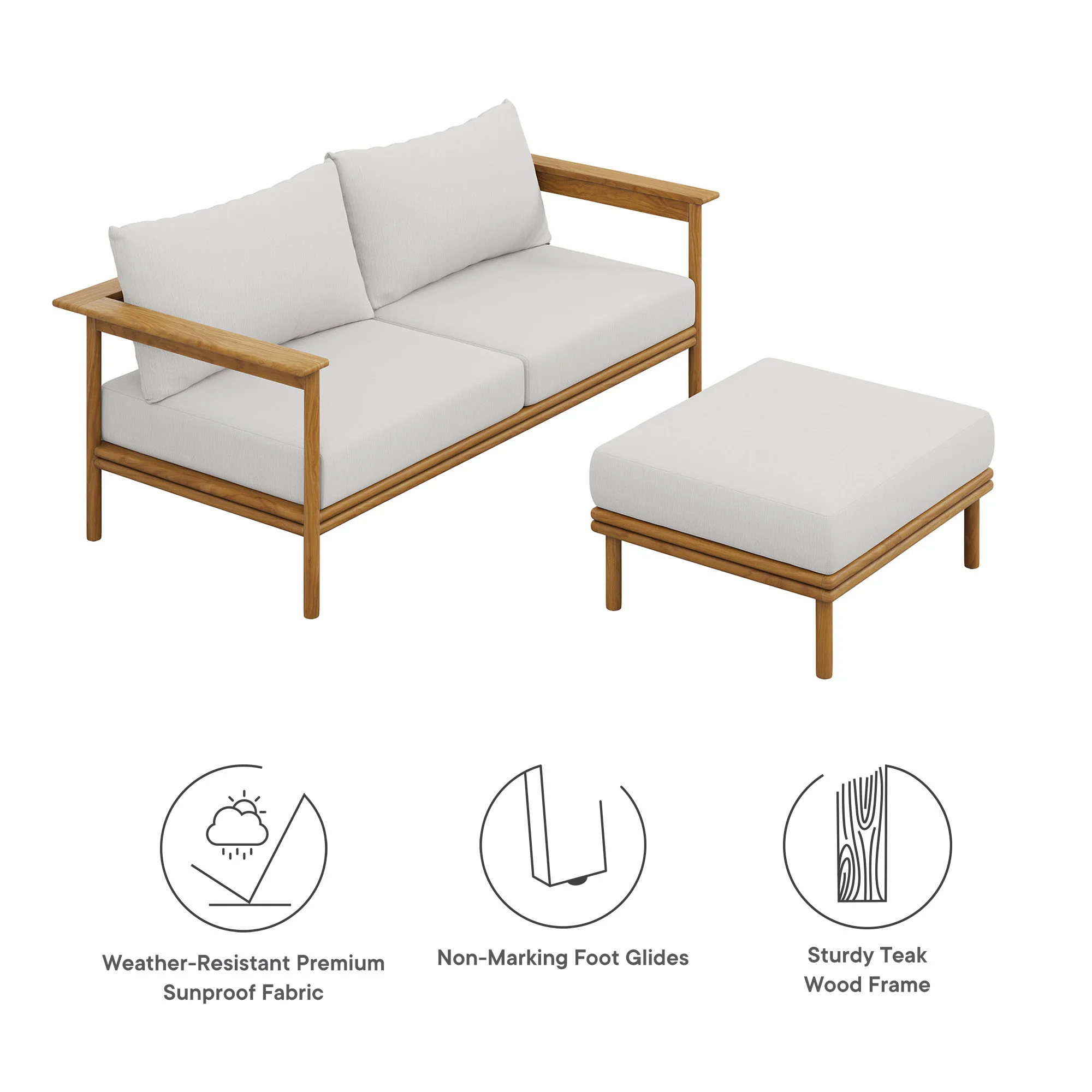 Wren 2-Piece Outdoor Patio Teak Wood Sofa and Ottoman Set by Modway - Image 18