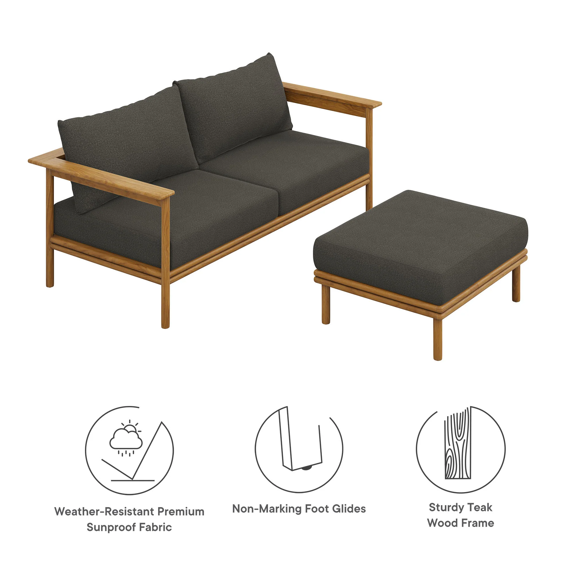 Wren 2-Piece Outdoor Patio Teak Wood Sofa and Ottoman Set by Modway - Image 19