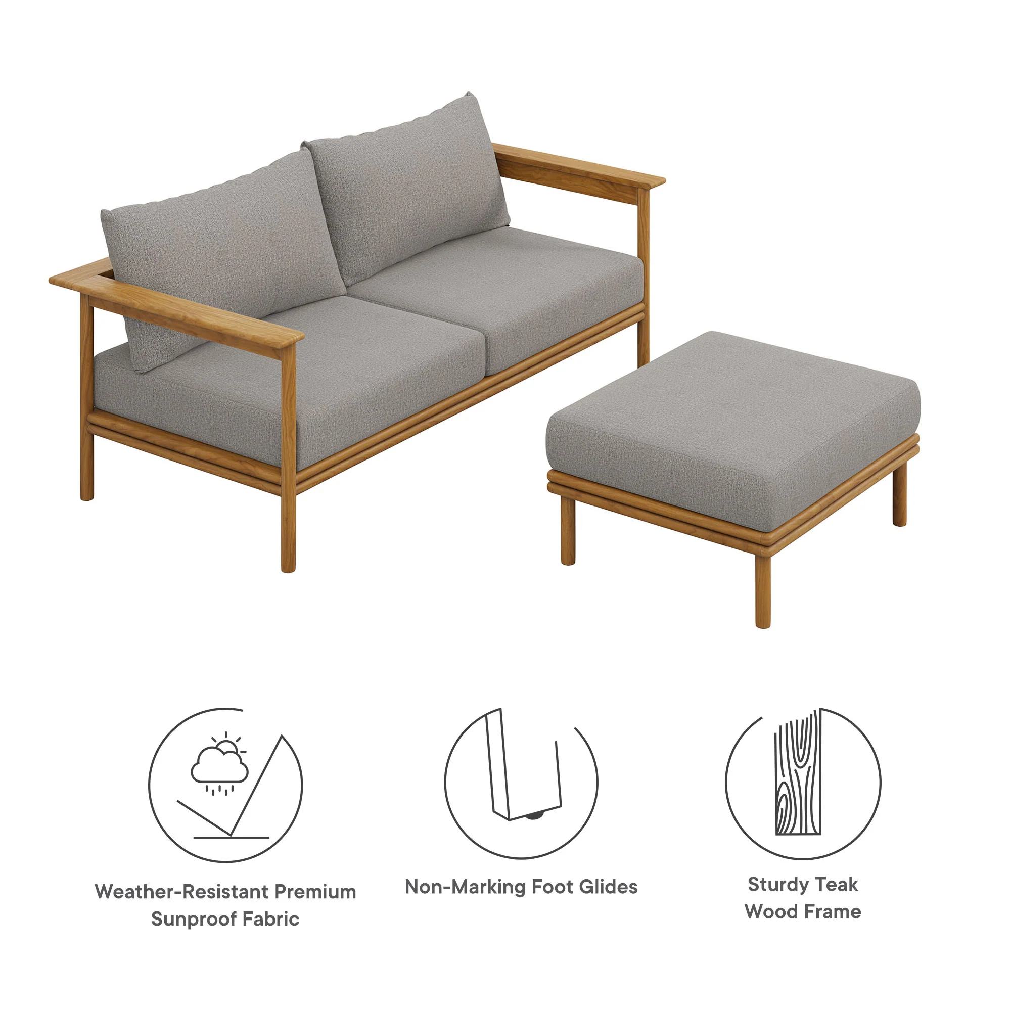Wren 2-Piece Outdoor Patio Teak Wood Sofa and Ottoman Set by Modway - Image 2