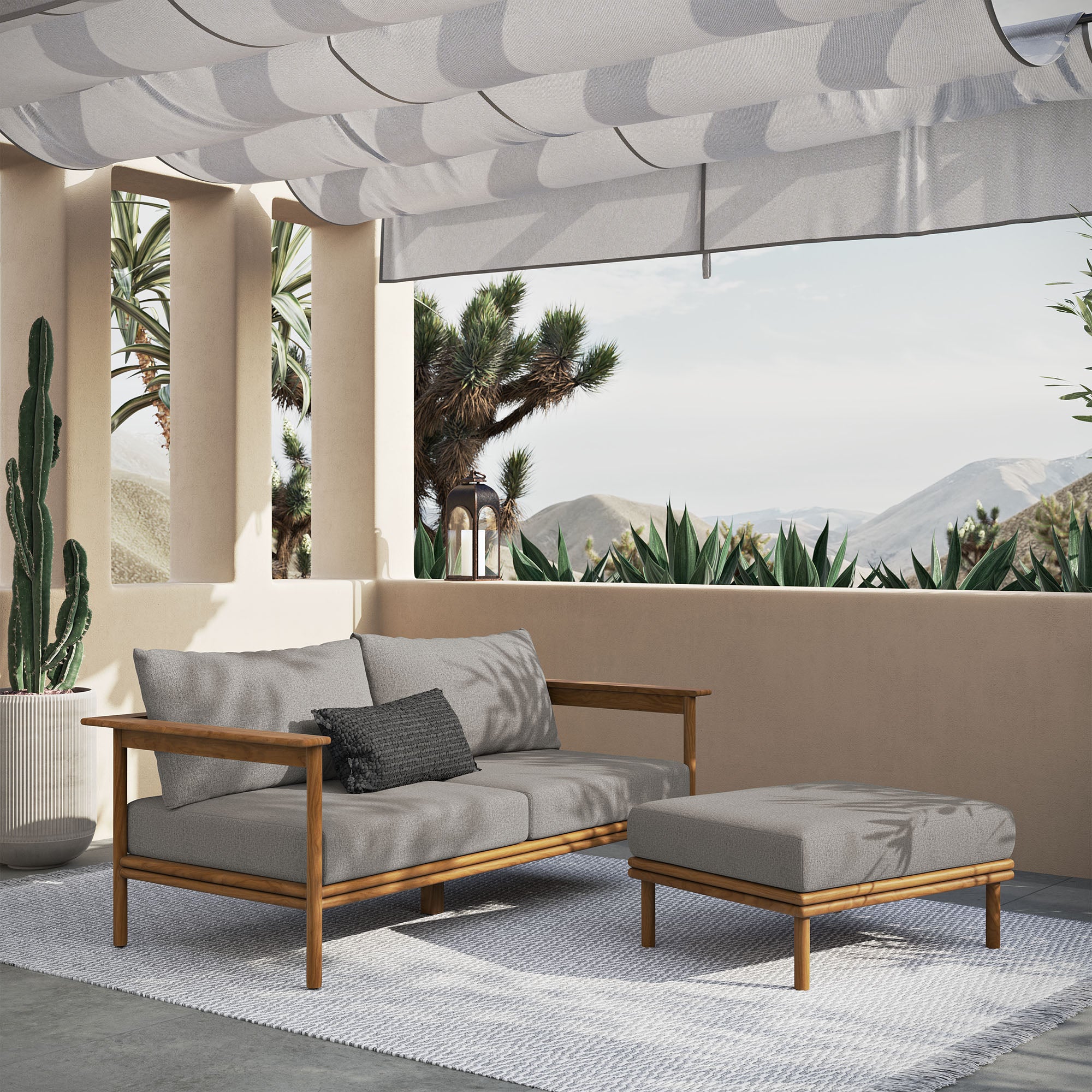 Wren 2-Piece Outdoor Patio Teak Wood Sofa and Ottoman Set by Modway - Image 7