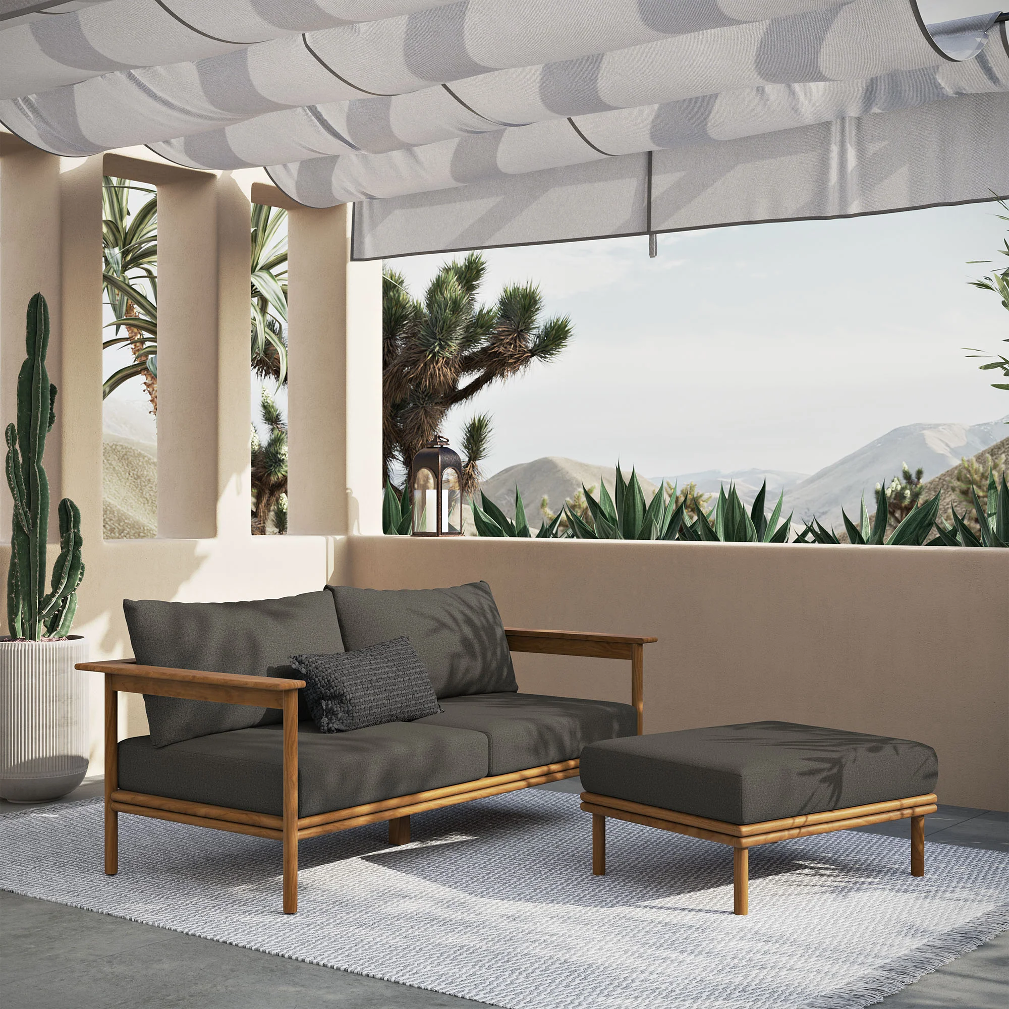 Wren 2-Piece Outdoor Patio Teak Wood Sofa and Ottoman Set by Modway - Image 9