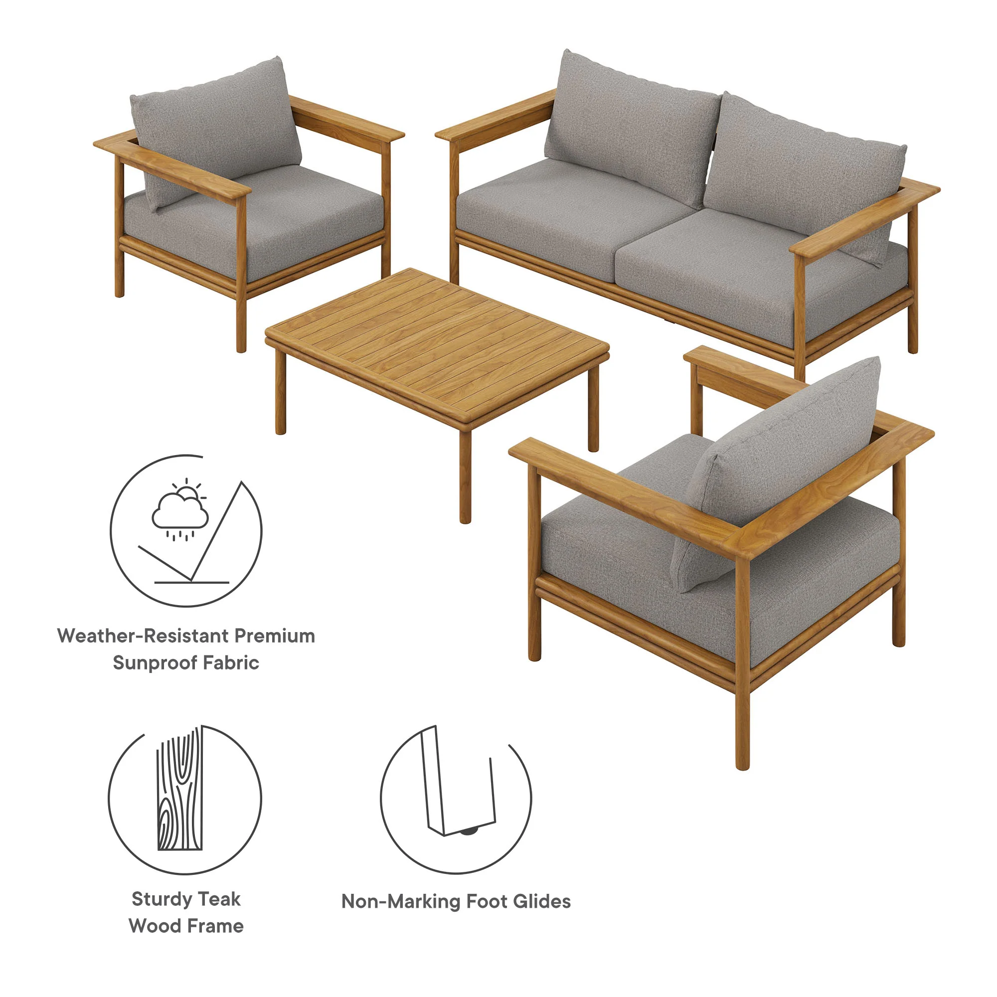 Wren 4-Piece Outdoor Patio Teak Wood Furniture Set by Modway - Image 18