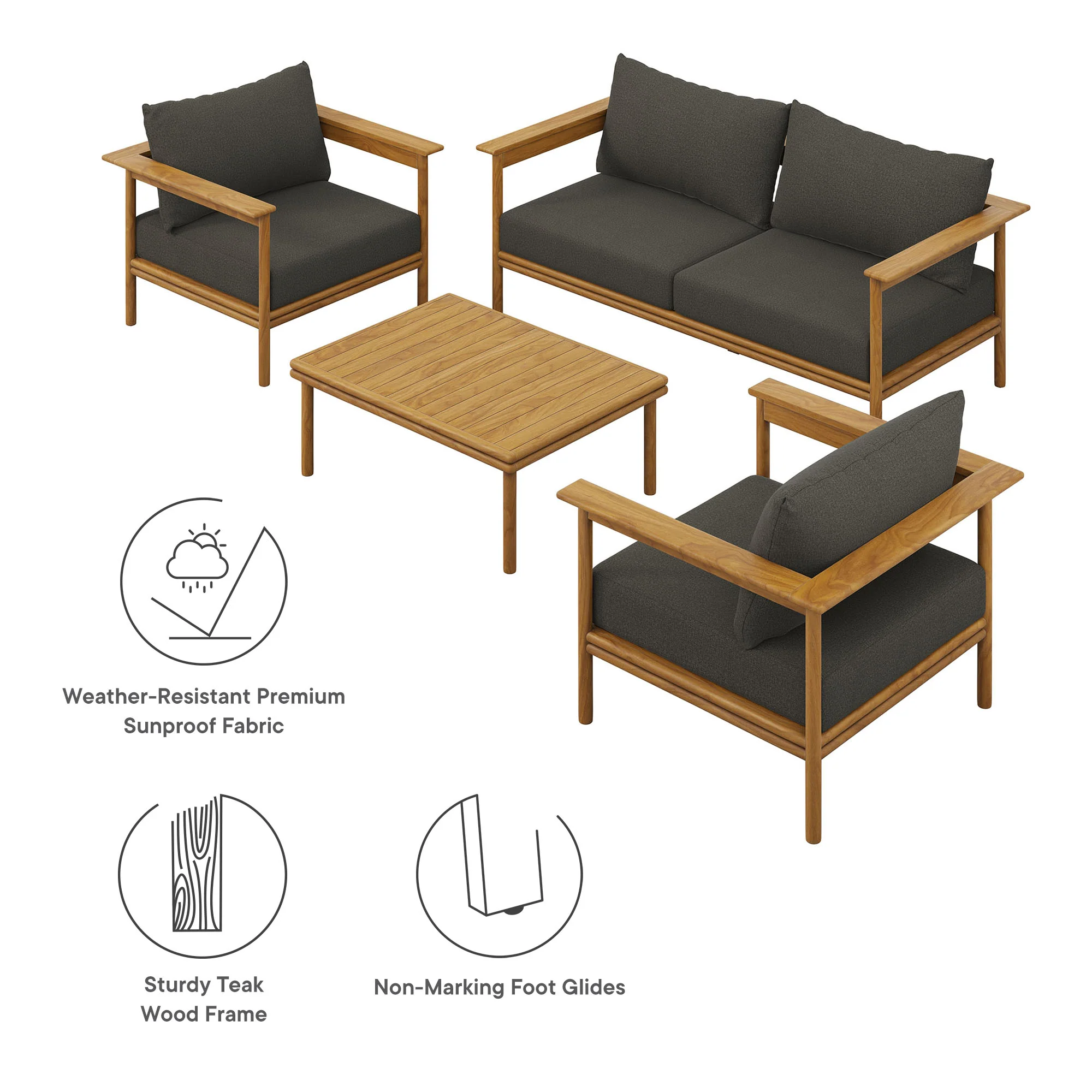 Wren 4-Piece Outdoor Patio Teak Wood Furniture Set by Modway - Image 19