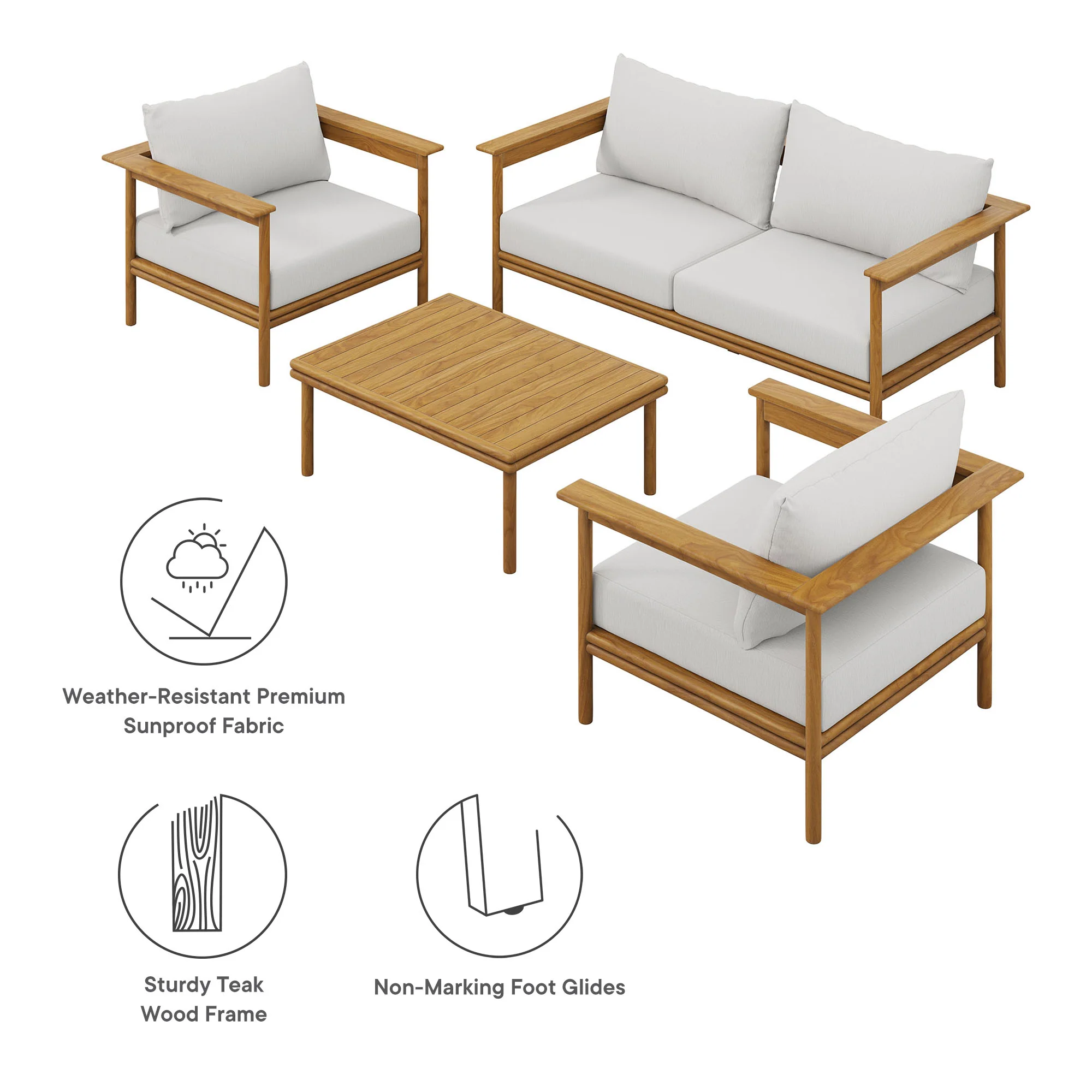 Wren 4-Piece Outdoor Patio Teak Wood Furniture Set by Modway - Image 2