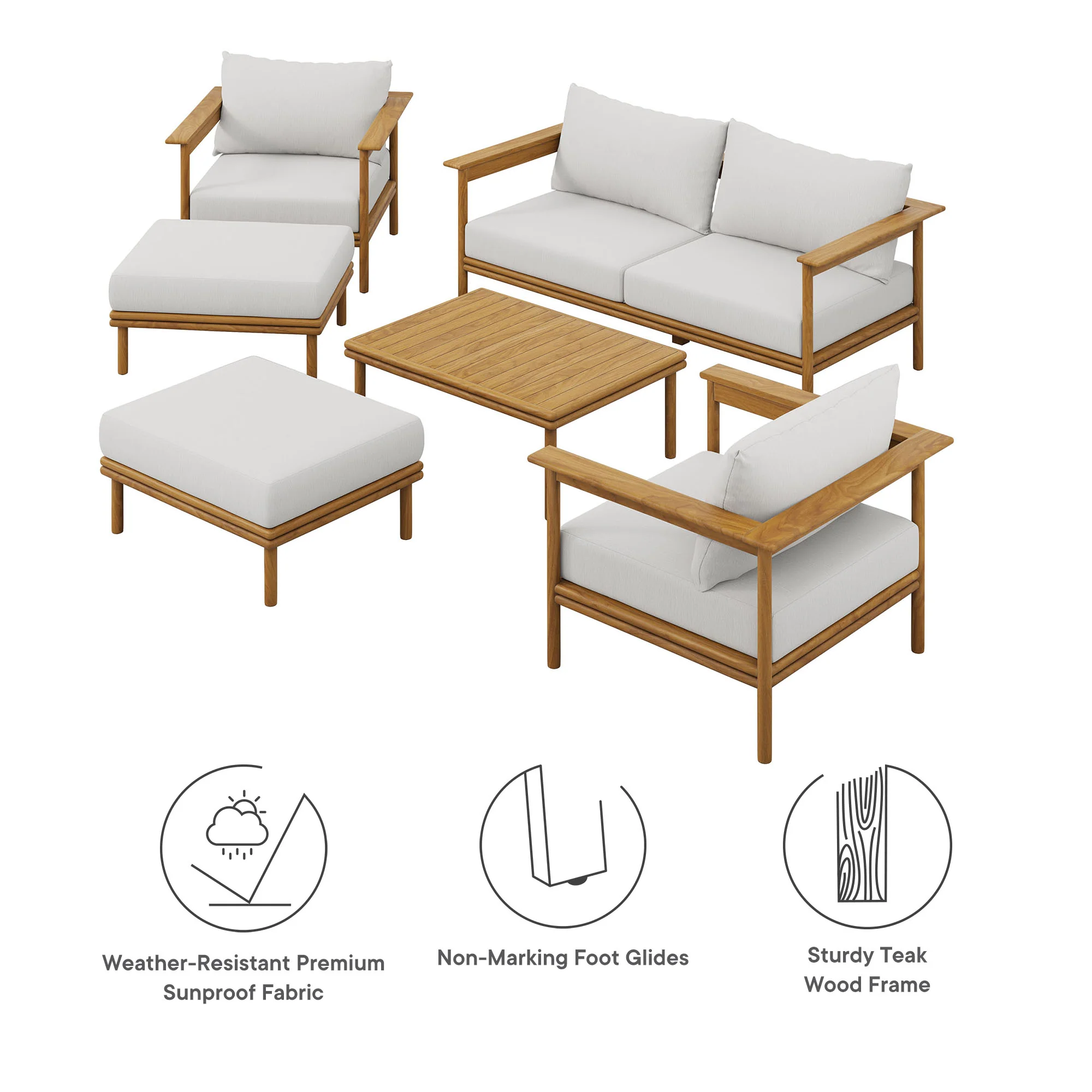 Wren 6-Piece Outdoor Patio Teak Wood Furniture Set by Modway - Image 18