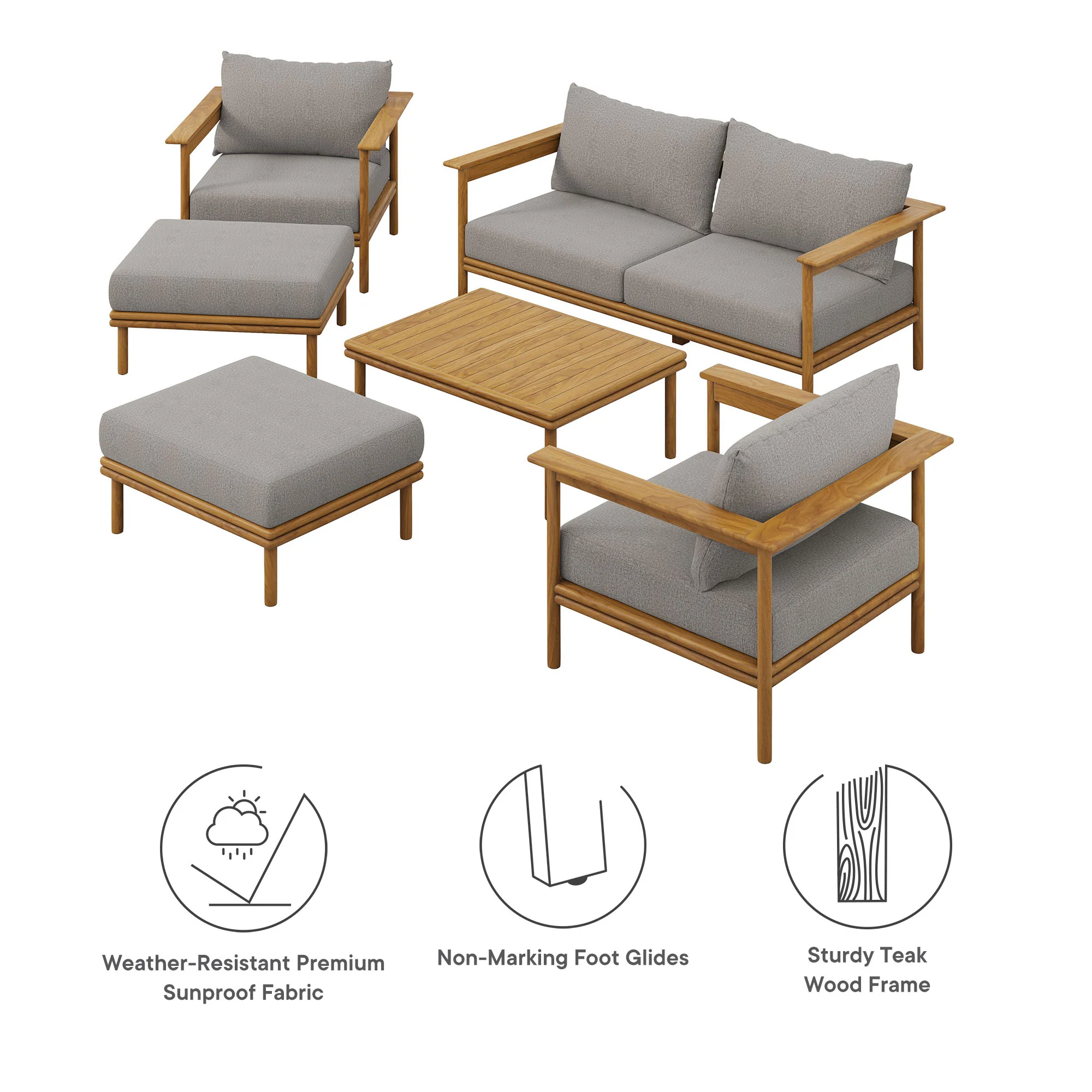 Wren 6-Piece Outdoor Patio Teak Wood Furniture Set by Modway - Image 19