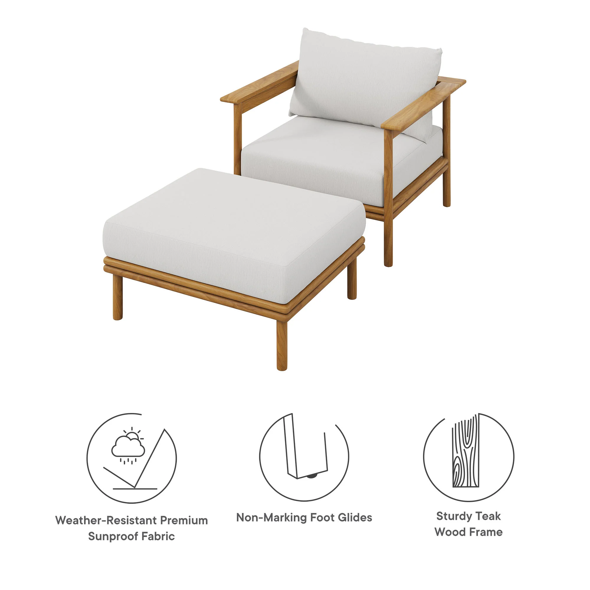 Wren Outdoor Patio Teak Wood Armchair and Ottoman Set by Modway - Image 18