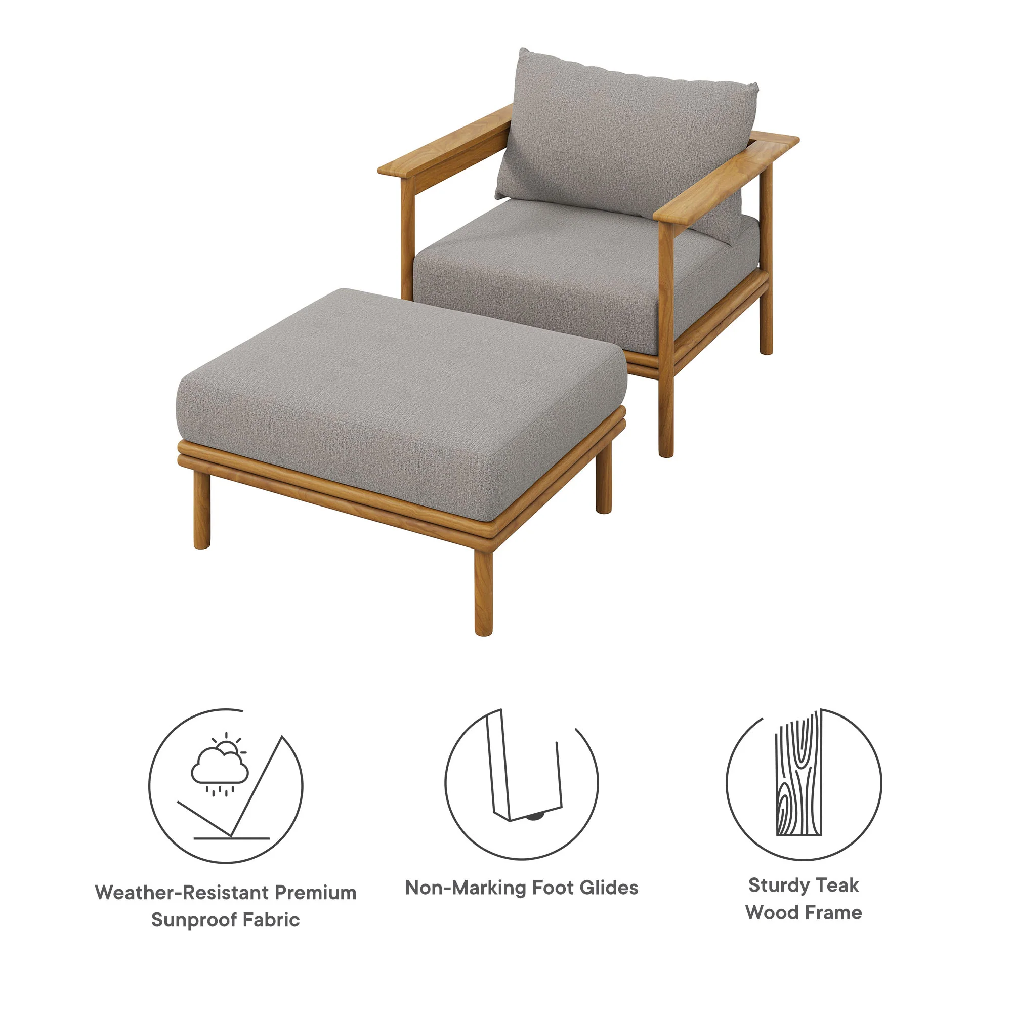 Wren Outdoor Patio Teak Wood Armchair and Ottoman Set by Modway - Image 19