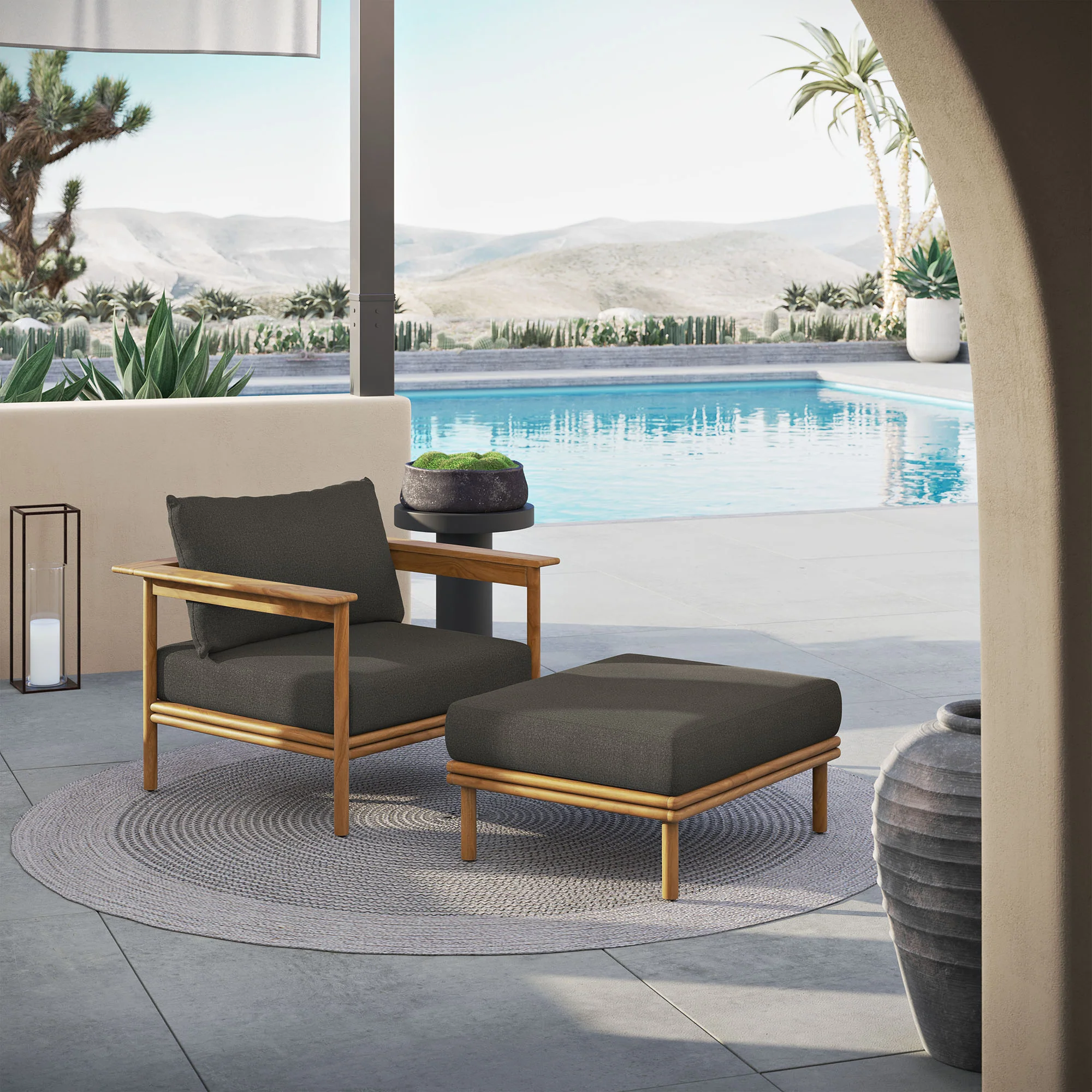 Wren Outdoor Patio Teak Wood Armchair and Ottoman Set by Modway - Image 7