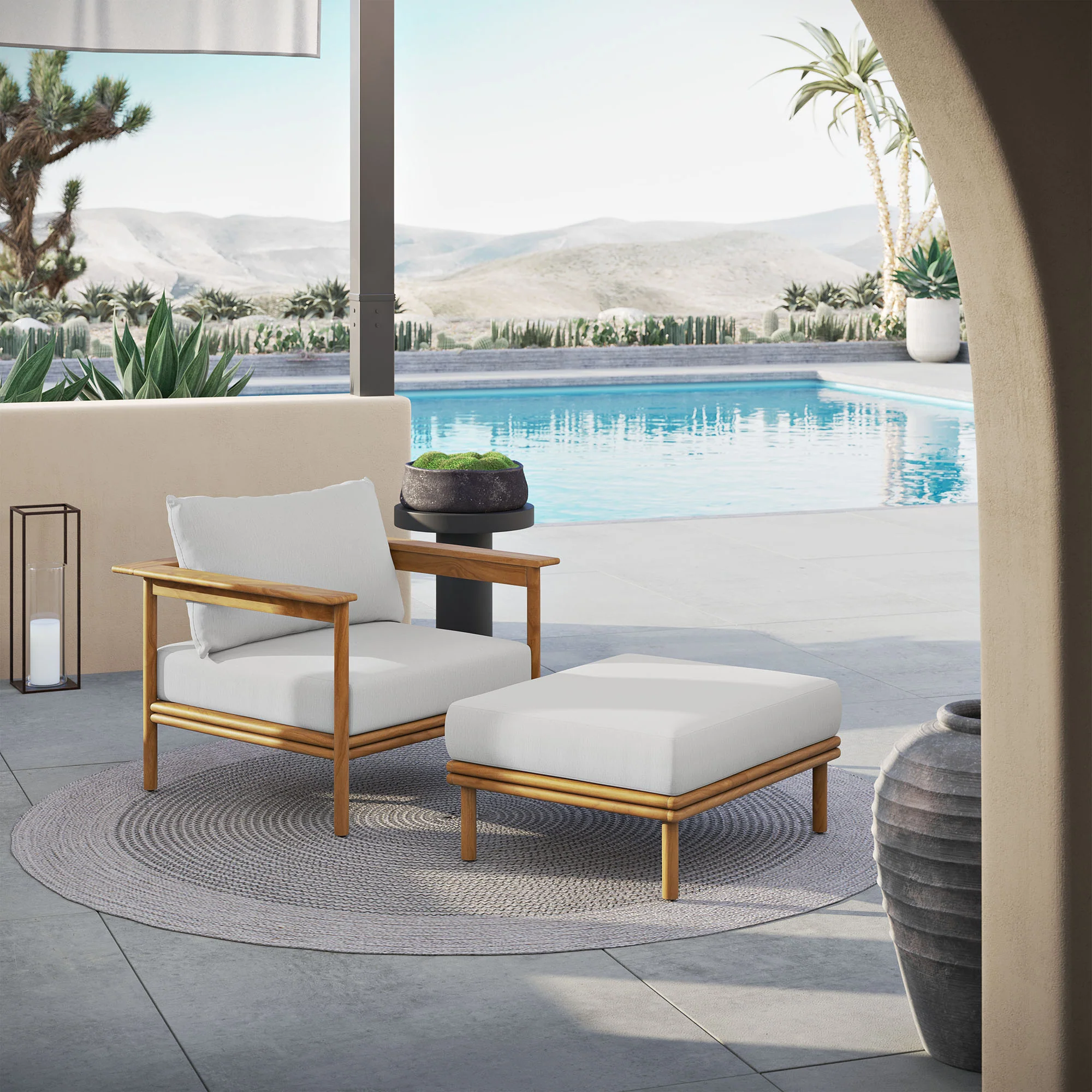 Wren Outdoor Patio Teak Wood Armchair and Ottoman Set by Modway - Image 8