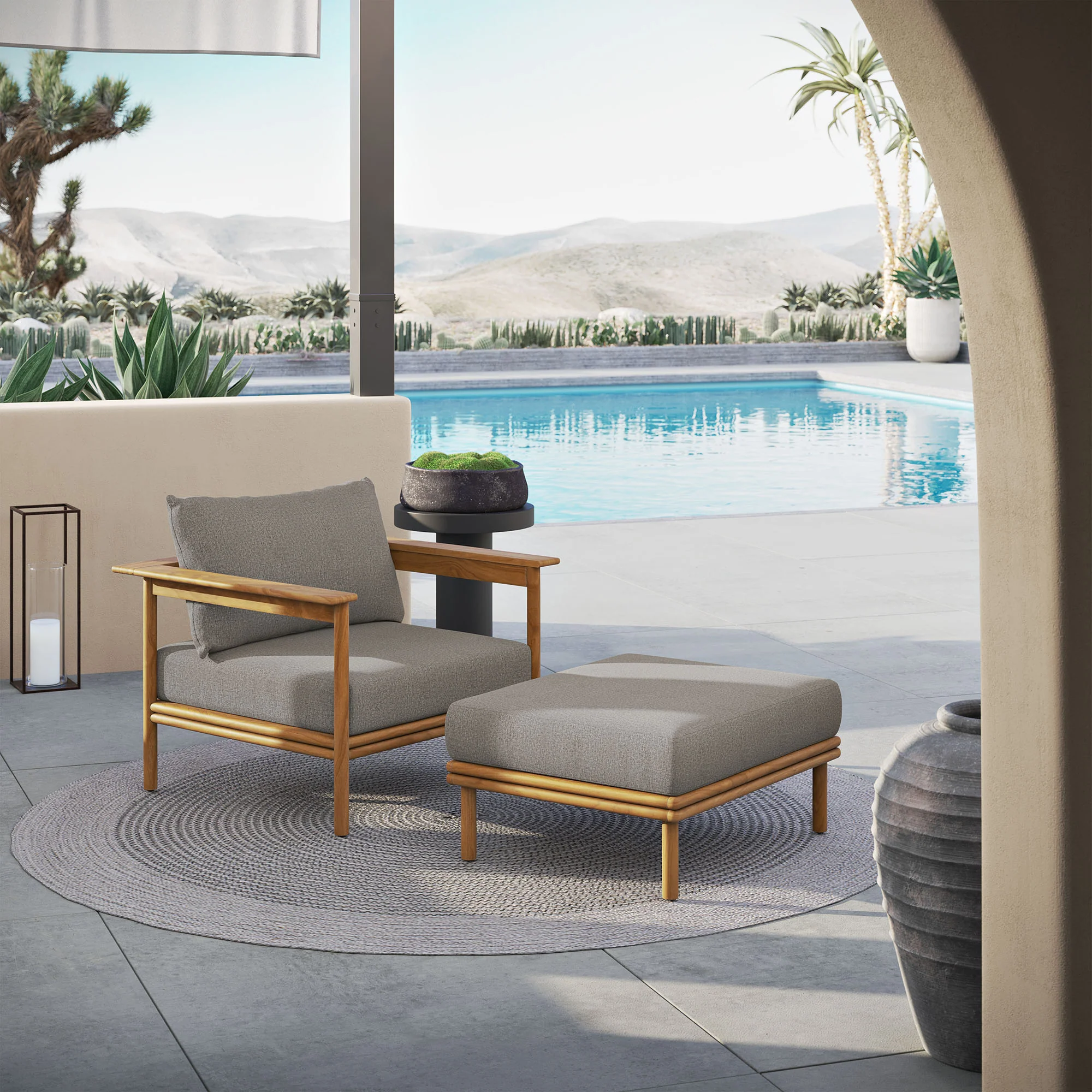 Wren Outdoor Patio Teak Wood Armchair and Ottoman Set by Modway - Image 9