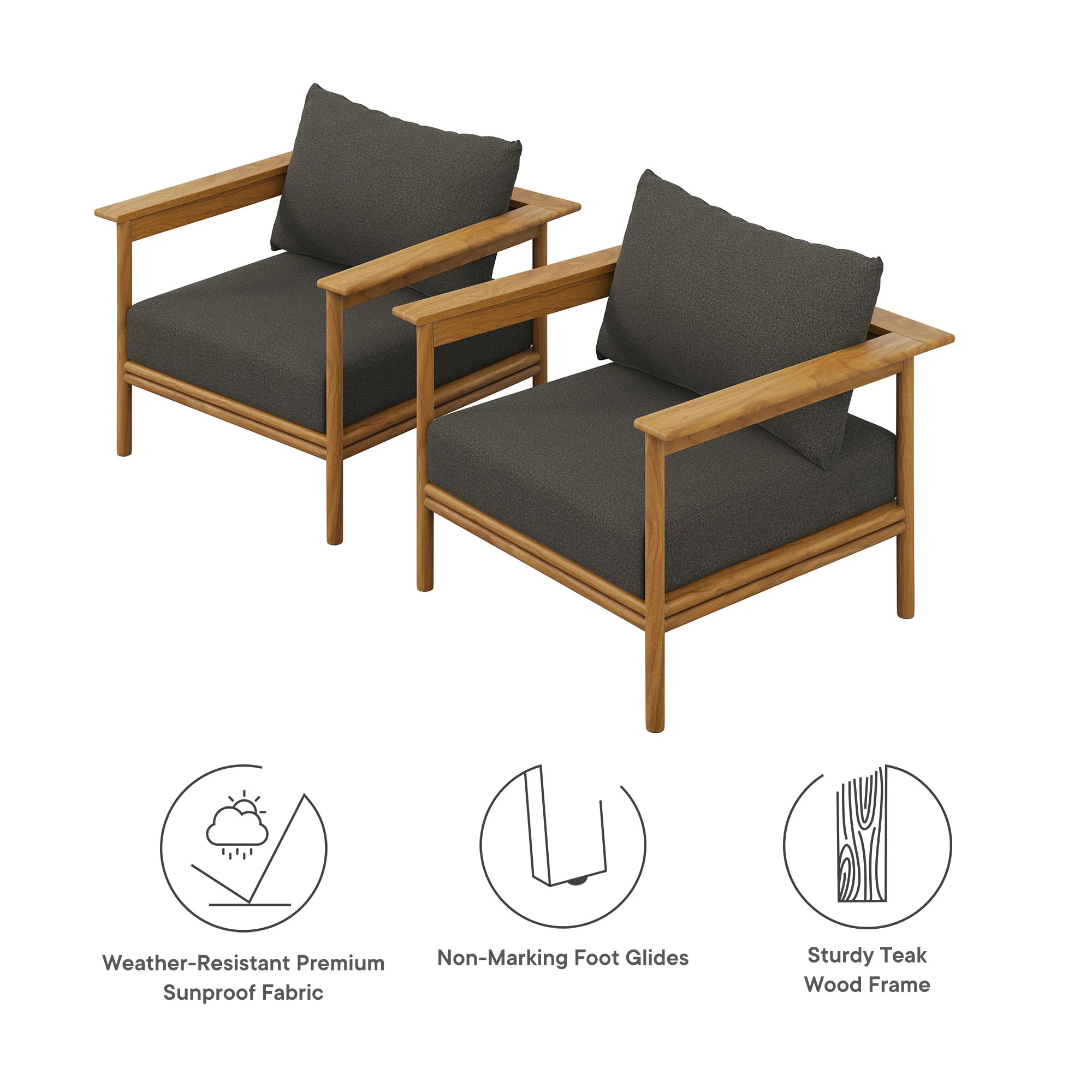 Wren Outdoor Patio Teak Wood Armchair Set of 2 by Modway - Image 18