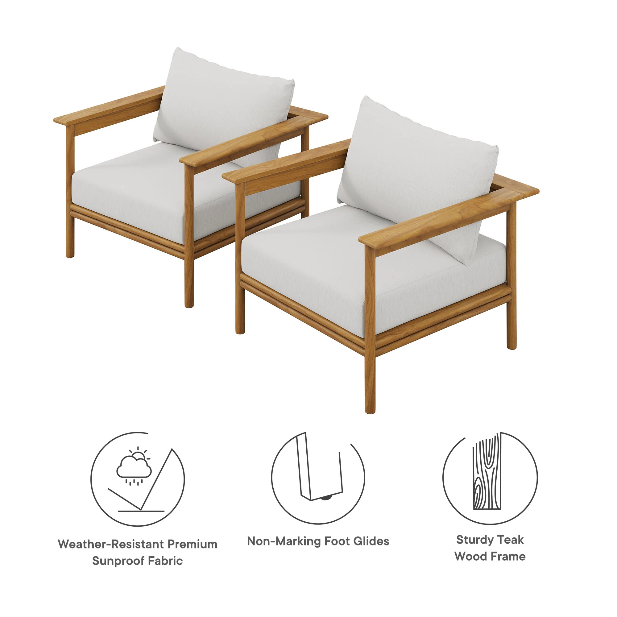 Wren Outdoor Patio Teak Wood Armchair Set of 2 by Modway - Image 19