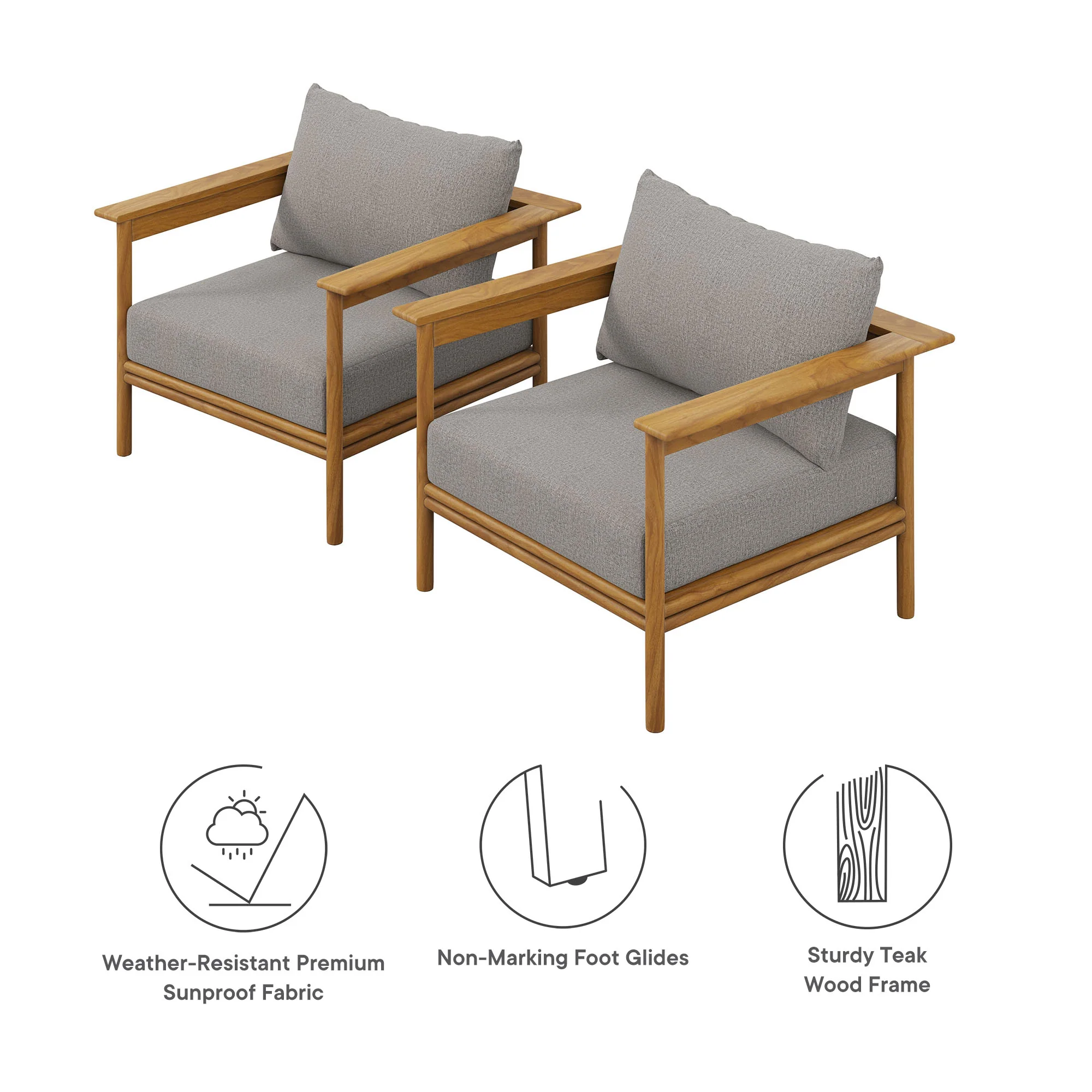Wren Outdoor Patio Teak Wood Armchair Set of 2 by Modway - Image 2