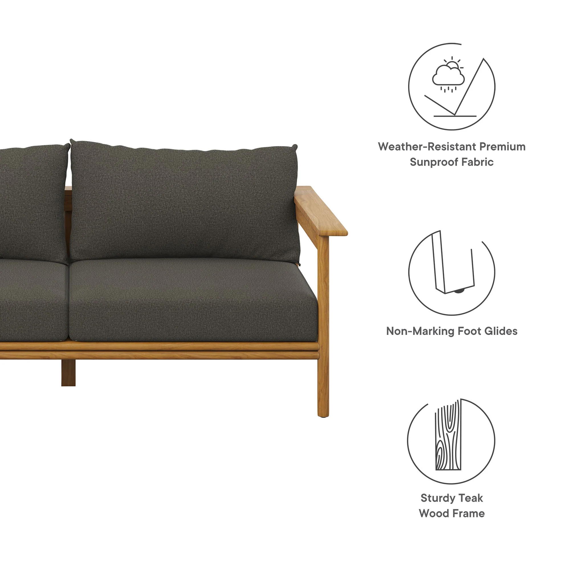 Wren Outdoor Patio Teak Wood Sofa by Modway - Image 2