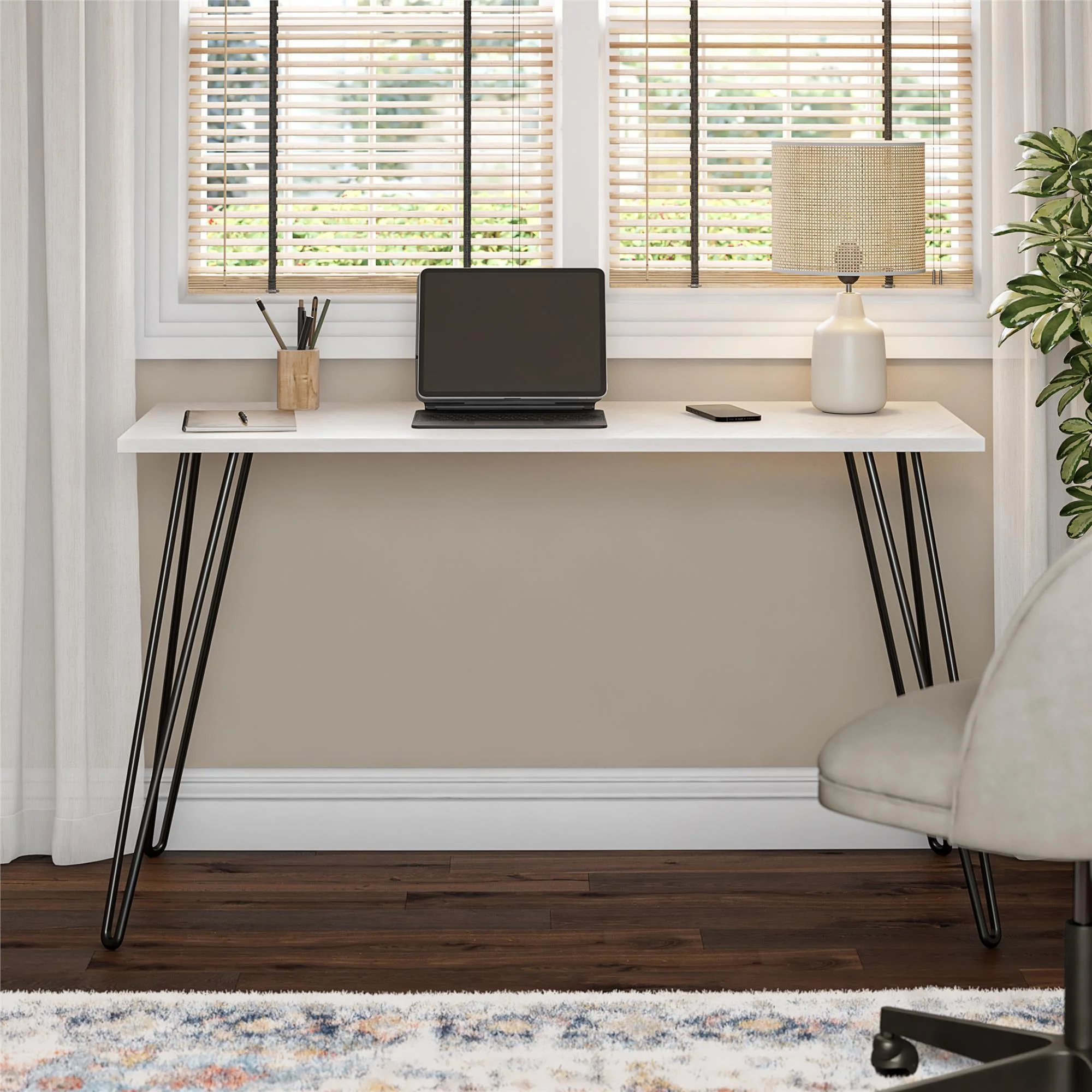 Writing Desk With Hairpin Legs For Study Or Work - White Oak - Image 4