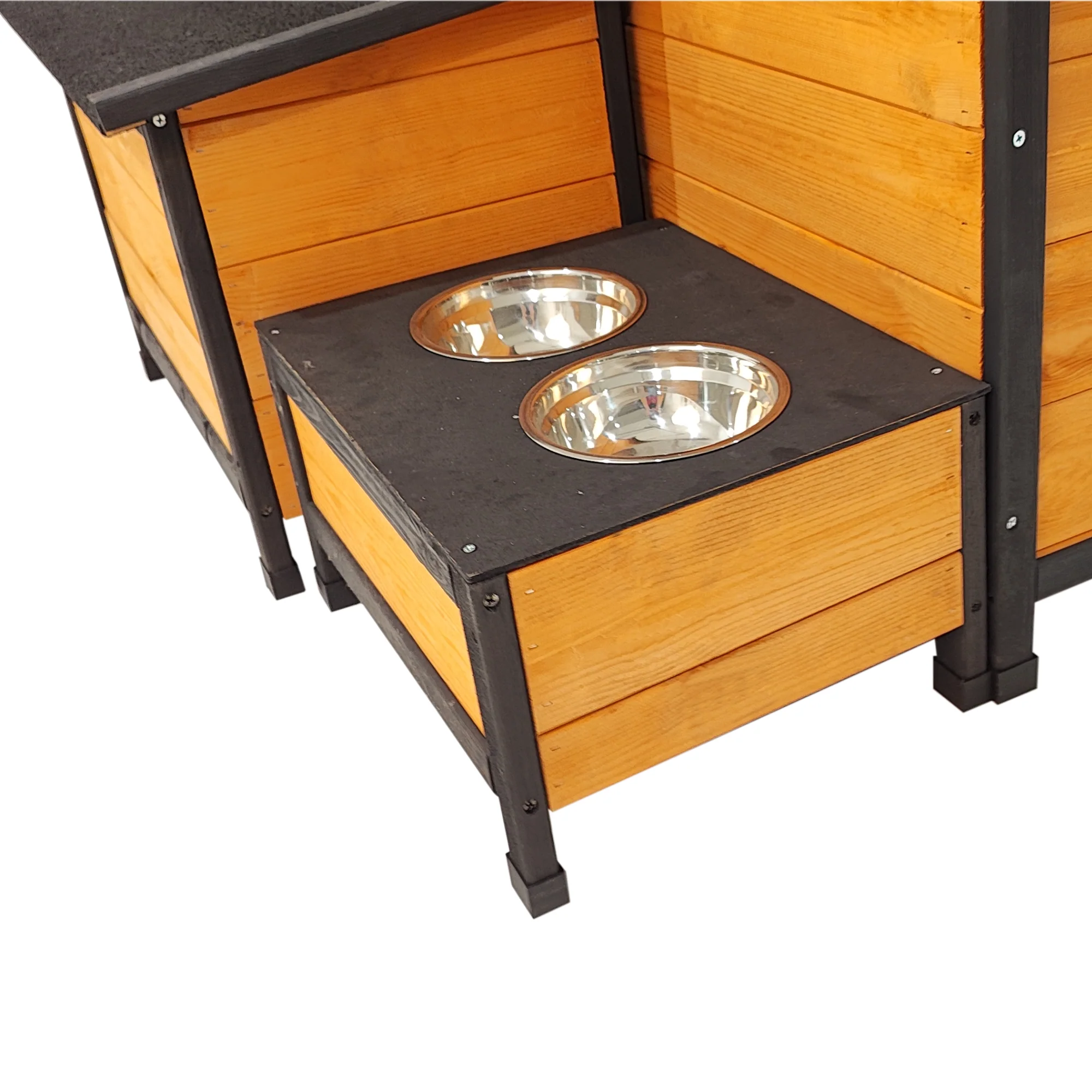 XPT088 Wearable and Strong Wooden Dog House with Metal Bowls and Toy Box - Image 12