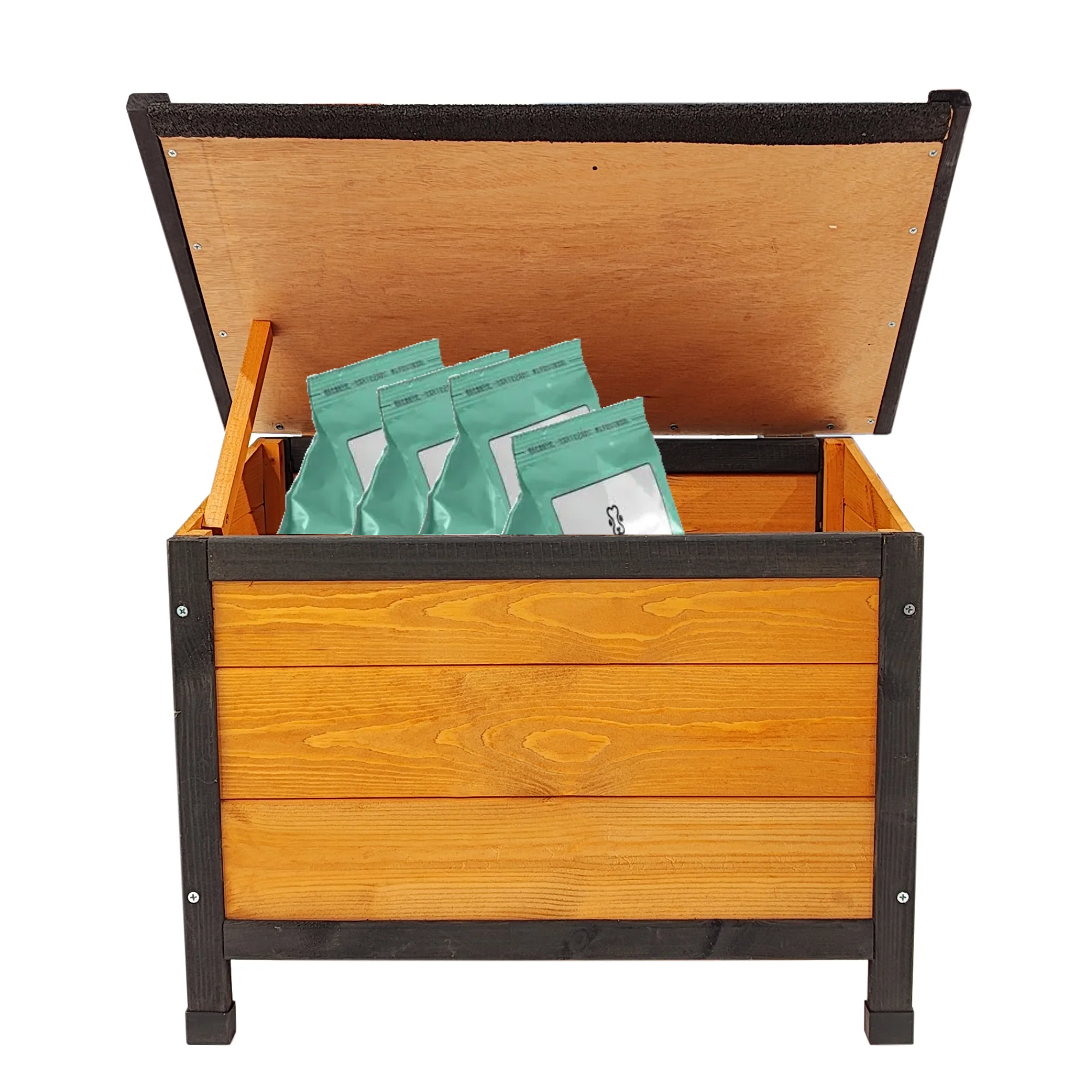 XPT088 Wearable and Strong Wooden Dog House with Metal Bowls and Toy Box - Image 8
