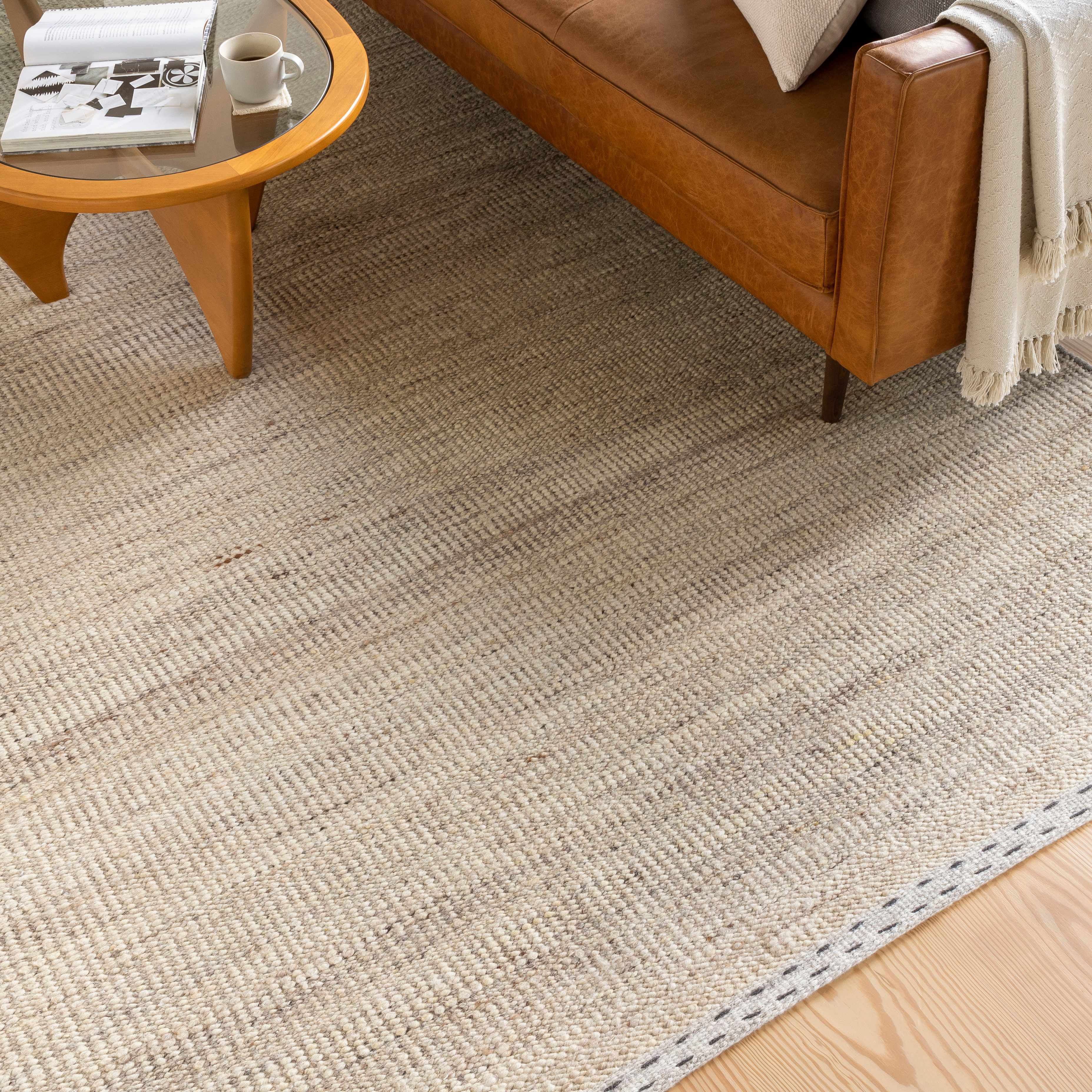 Yaniklar Beige Flat Woven Wool Rug - Image 2
