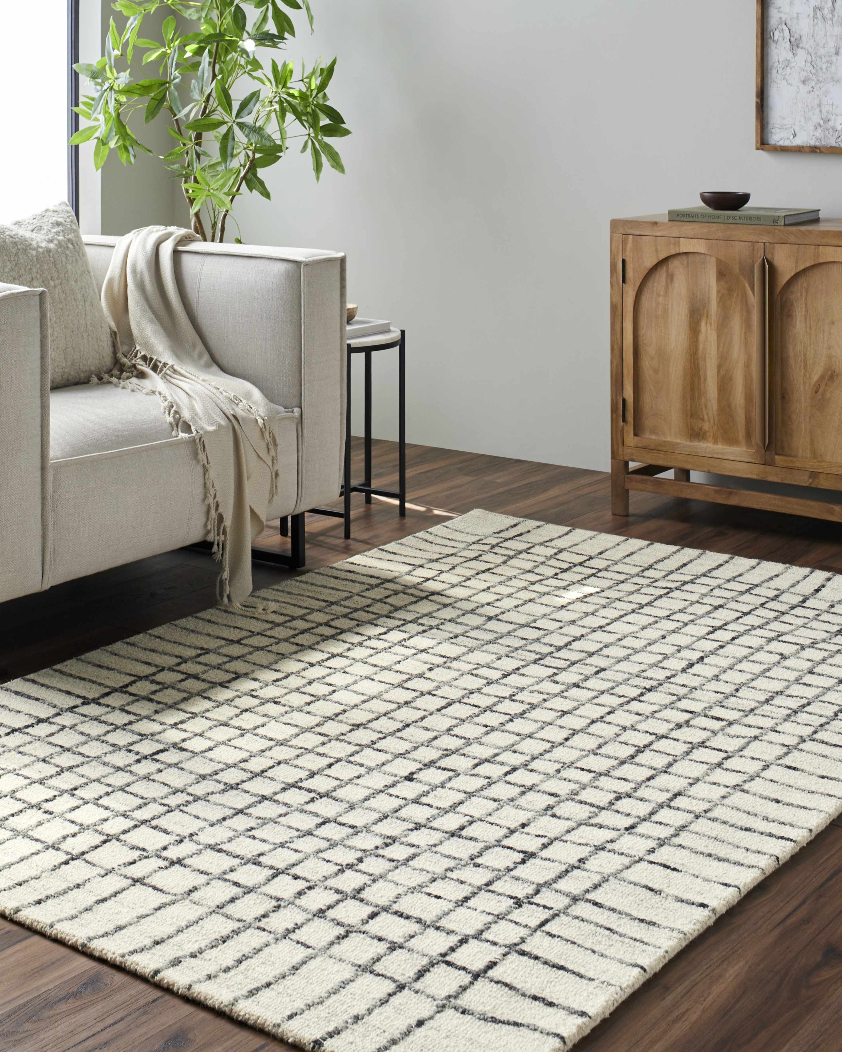 Yates White Grid Wool Area Rug - Image 2