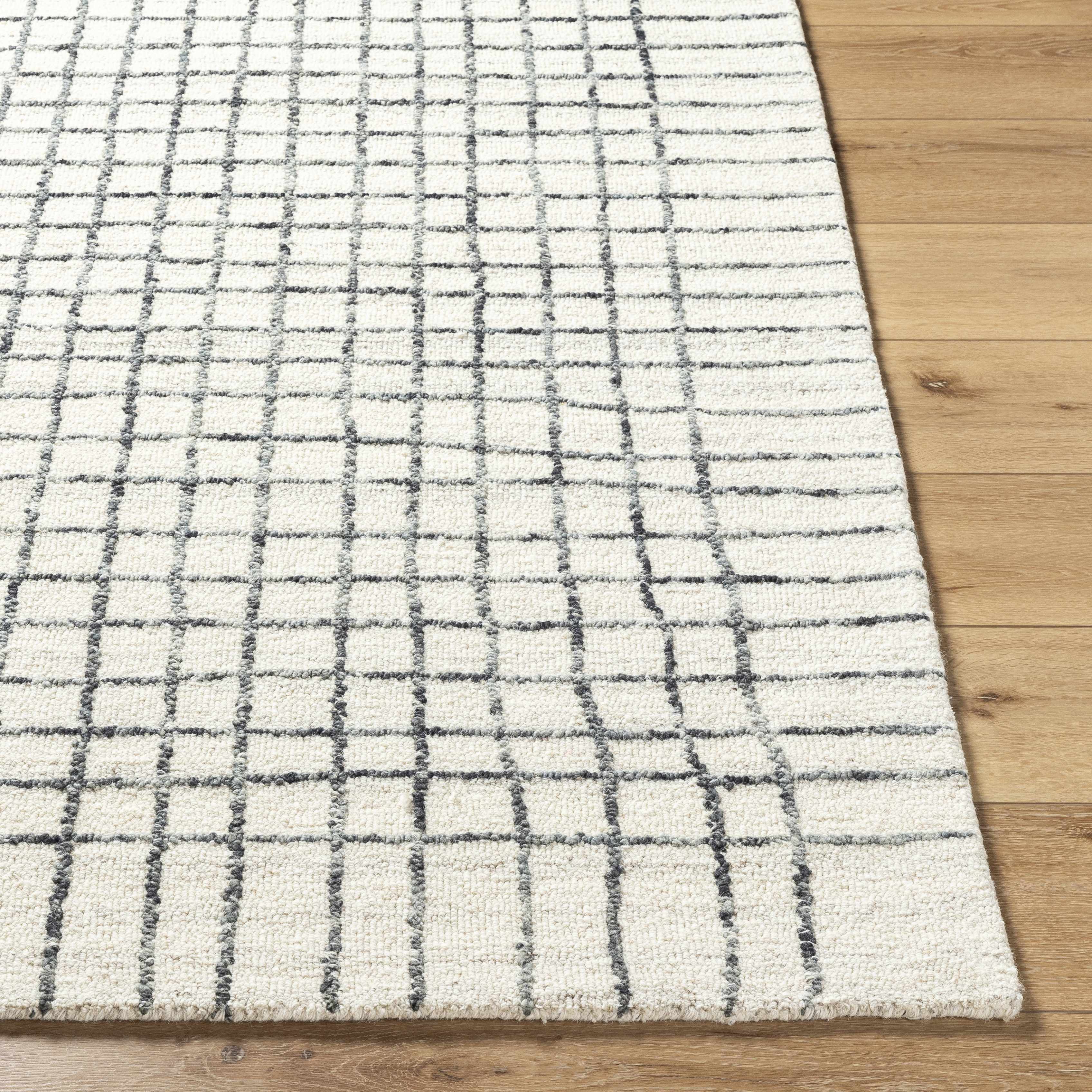 Yates White Grid Wool Area Rug - Image 3