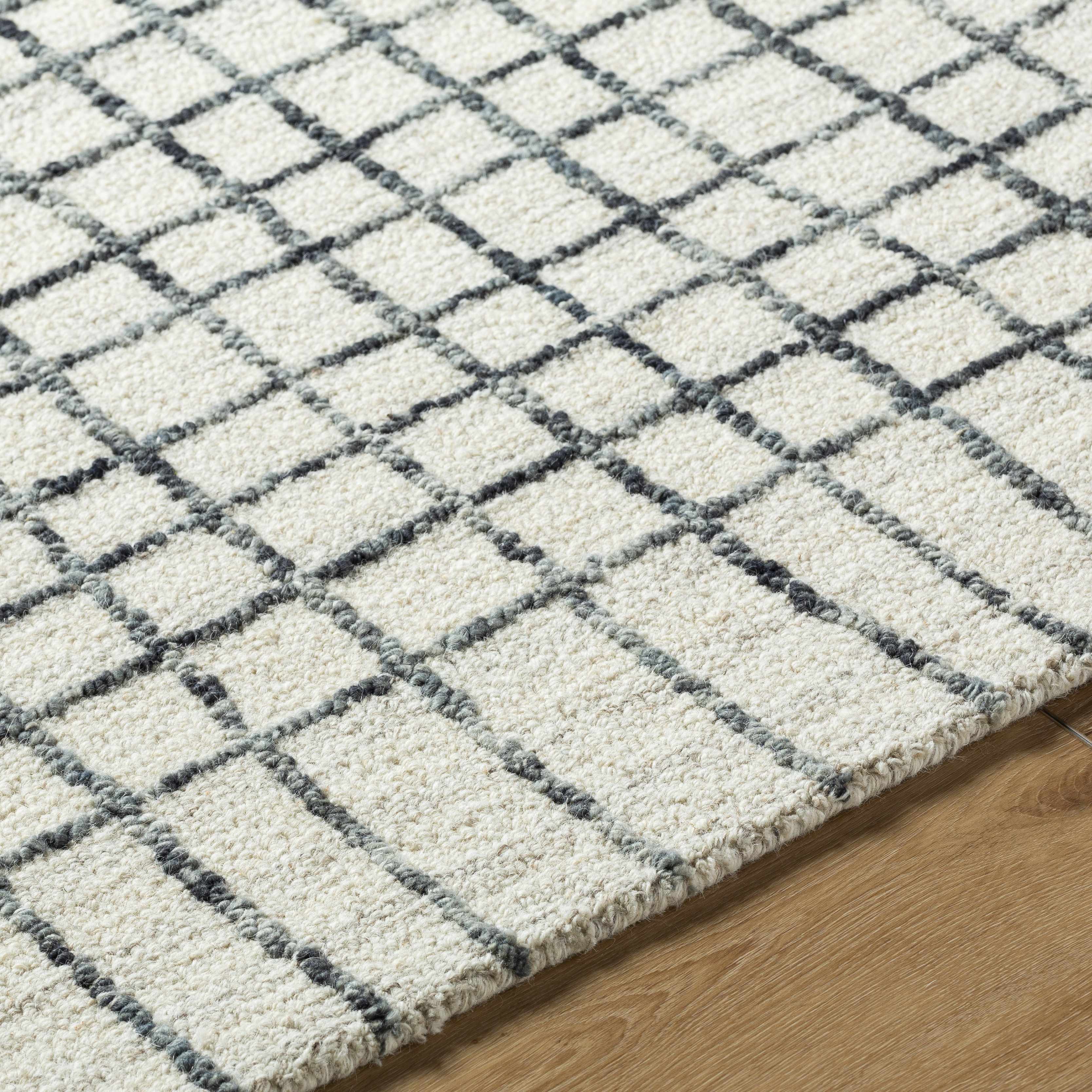 Yates White Grid Wool Area Rug - Image 4