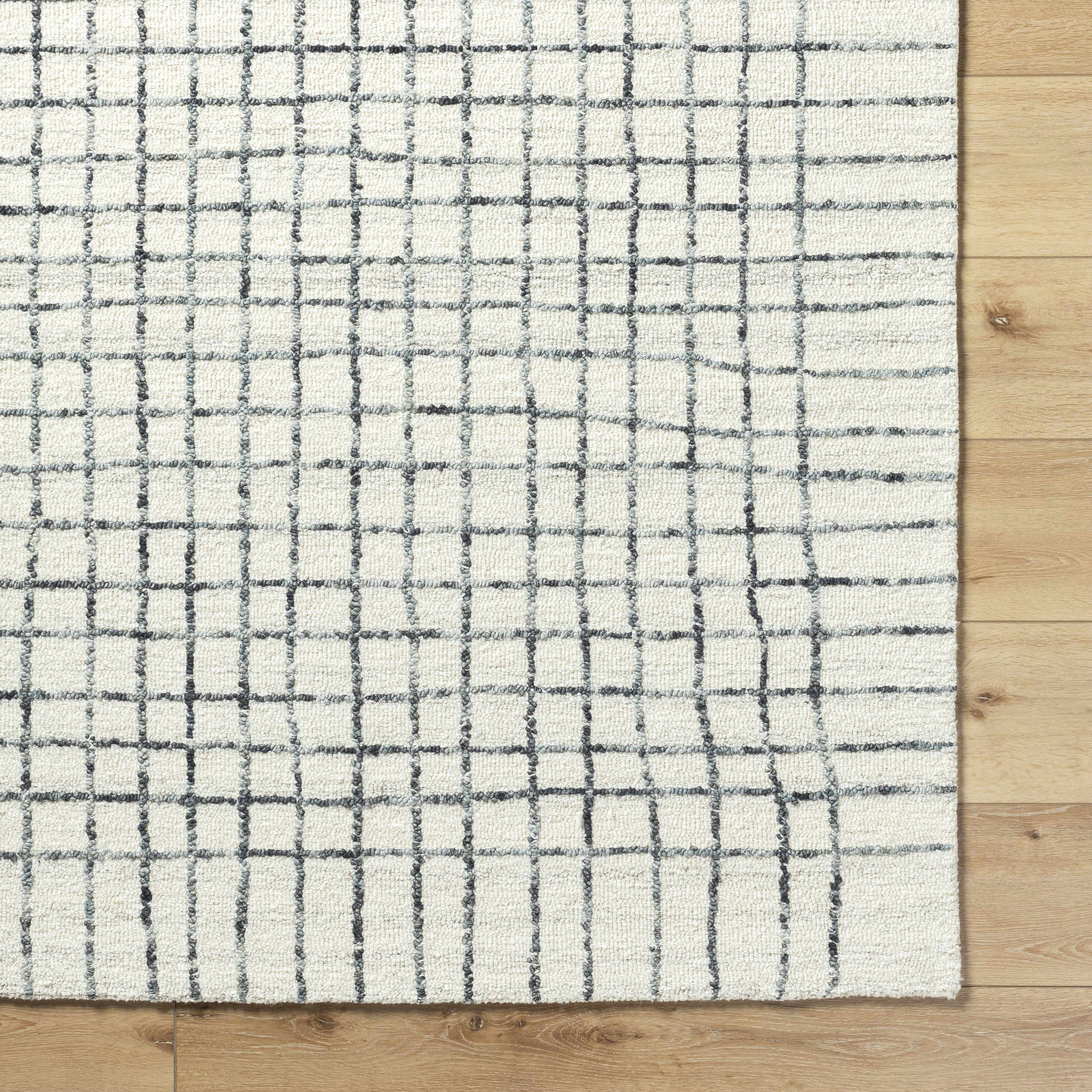 Yates White Grid Wool Area Rug - Image 6