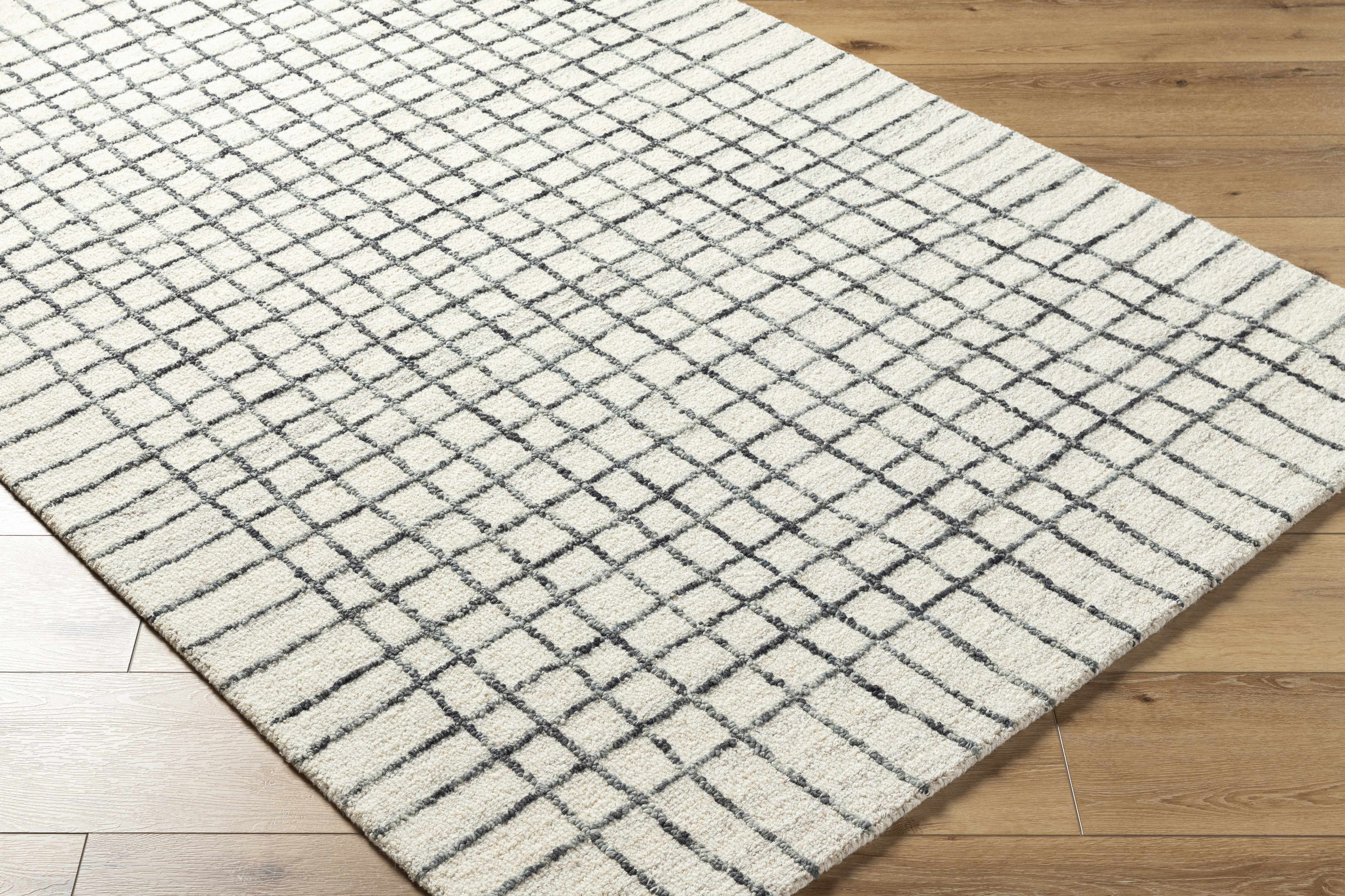 Yates White Grid Wool Area Rug - Image 7