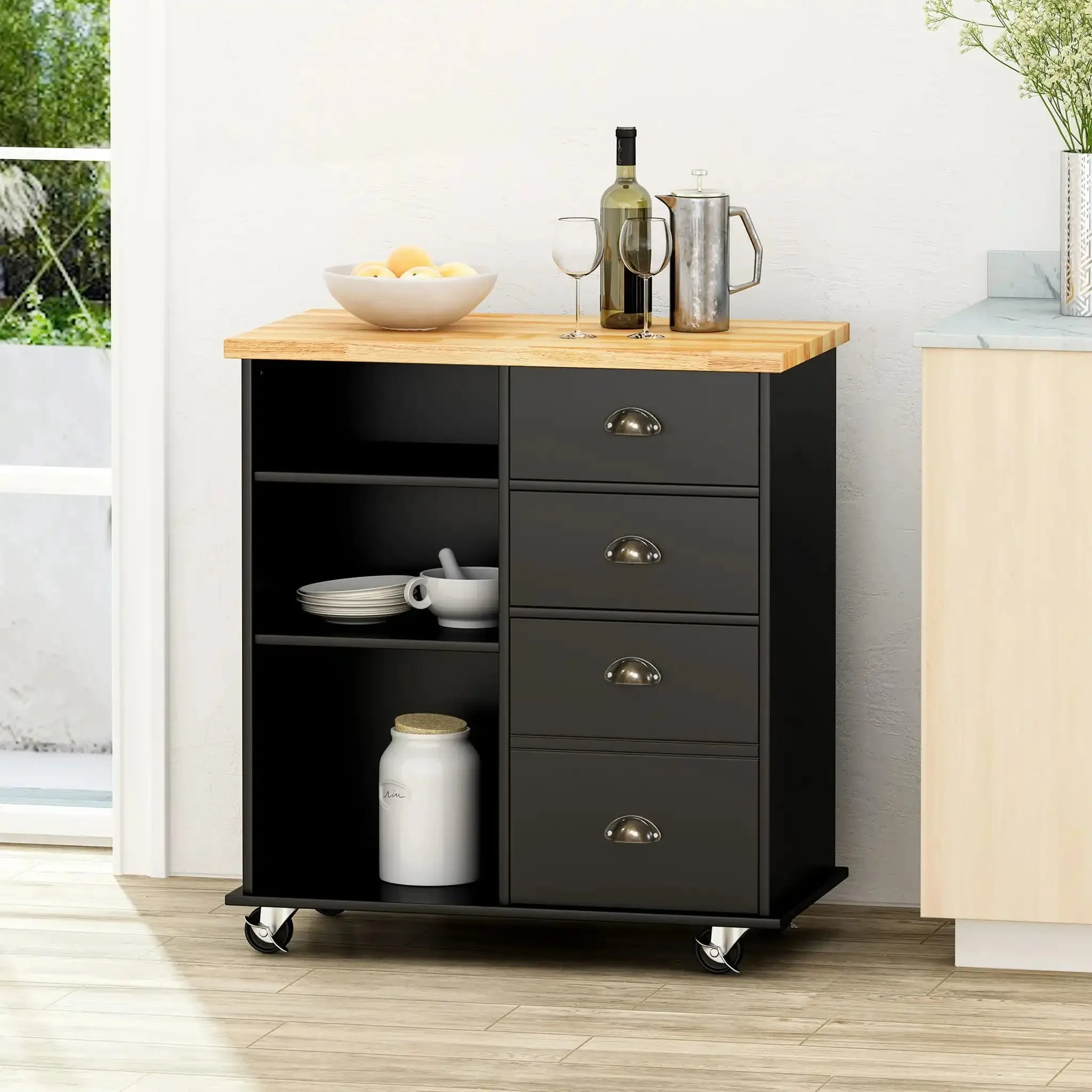 Yohaan - Contemporary Kitchen Cart With Wheels - Image 3