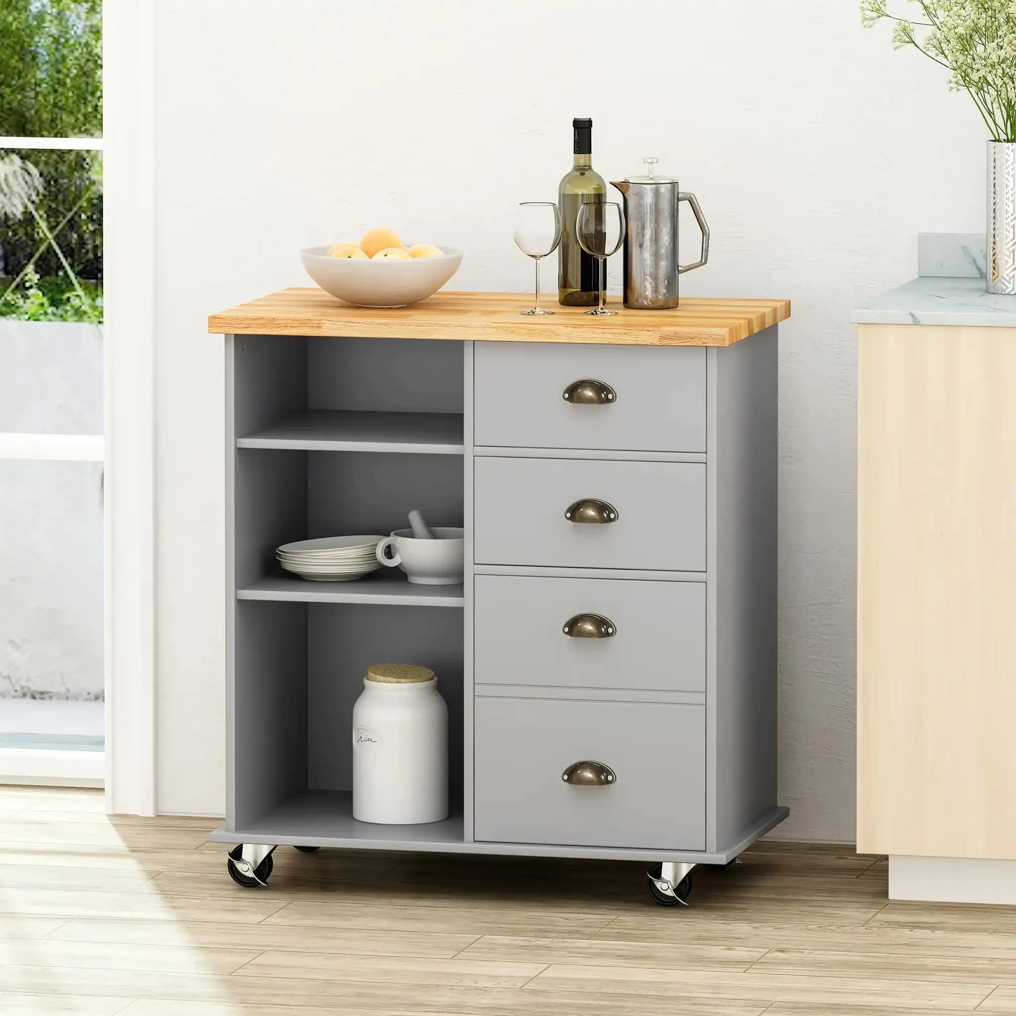 Yohaan - Contemporary Kitchen Cart With Wheels - Image 5