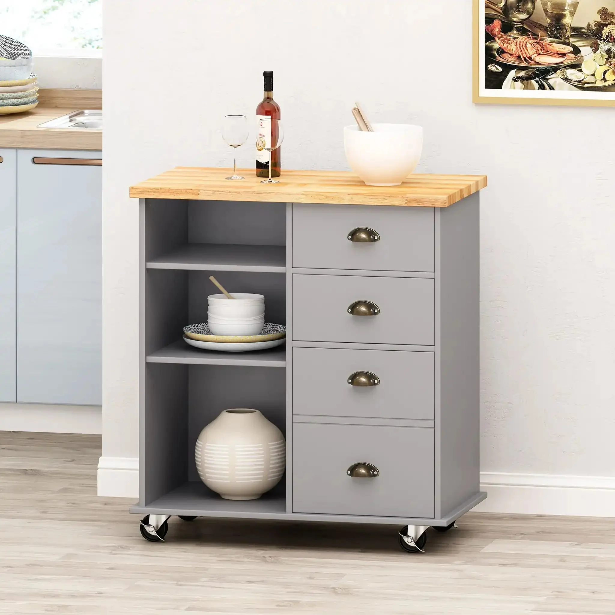 Yohaan - Contemporary Kitchen Cart With Wheels - Image 6