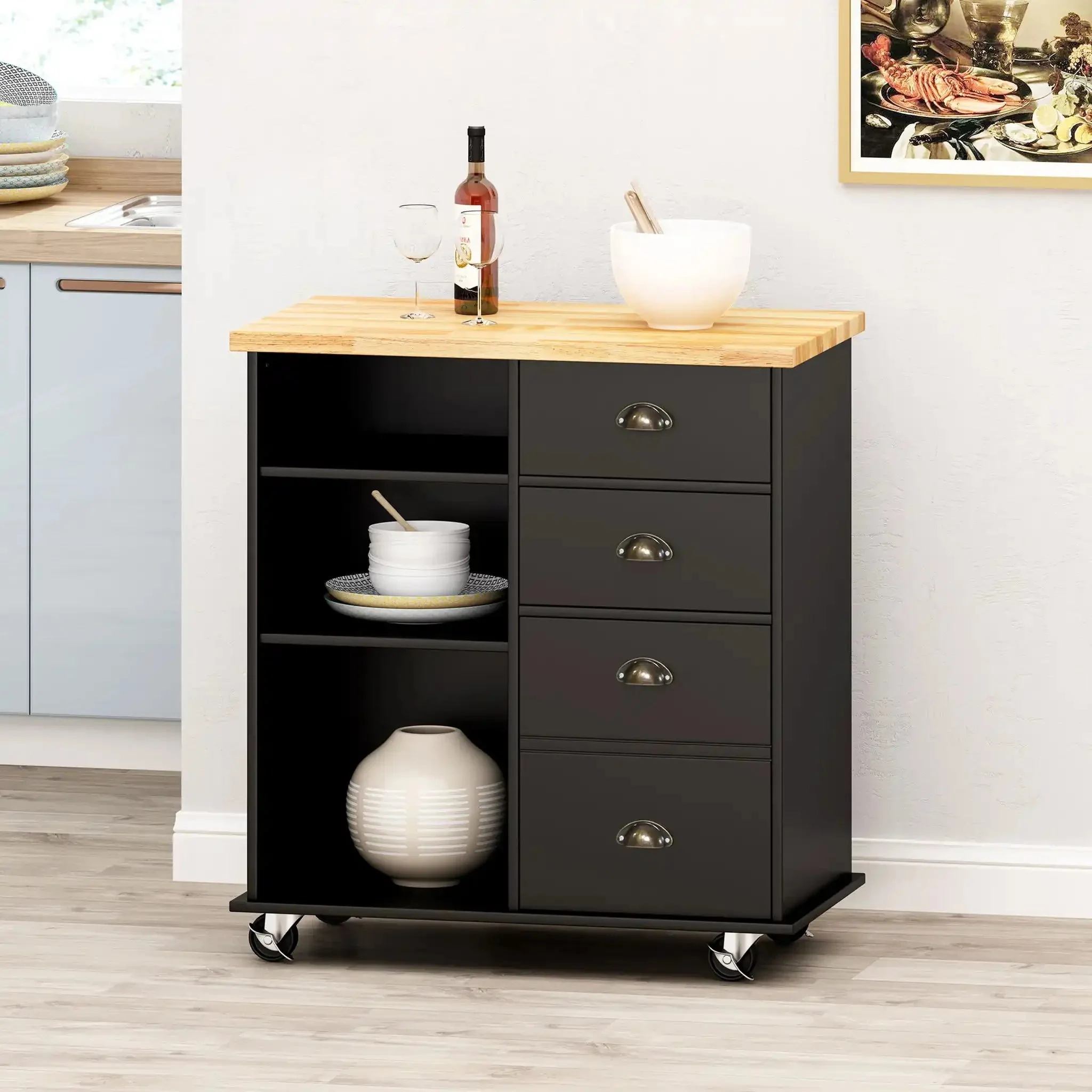 Yohaan - Contemporary Kitchen Cart With Wheels - Image 8