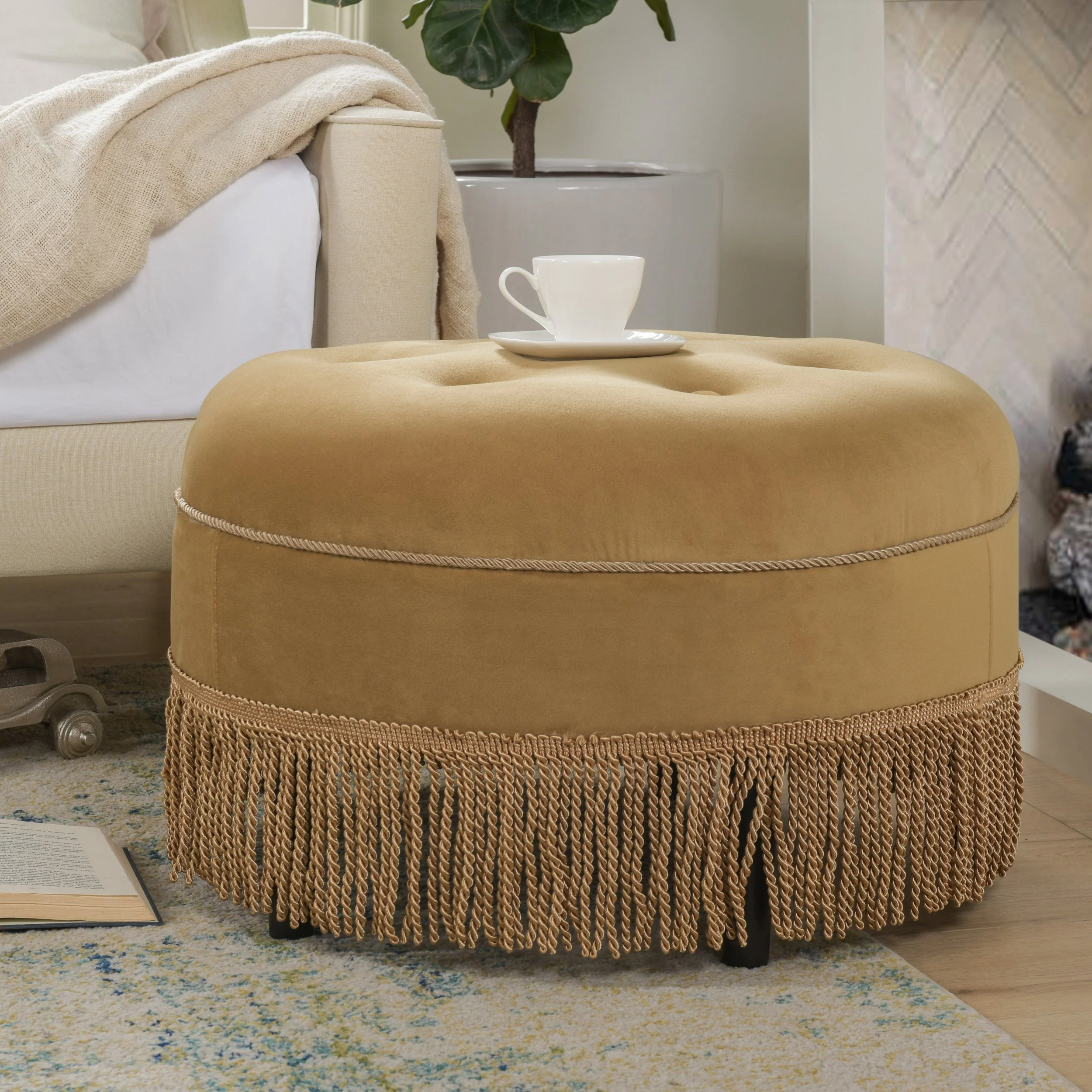Yolanda 24" Round Upholstered Accent Ottoman - Image 2