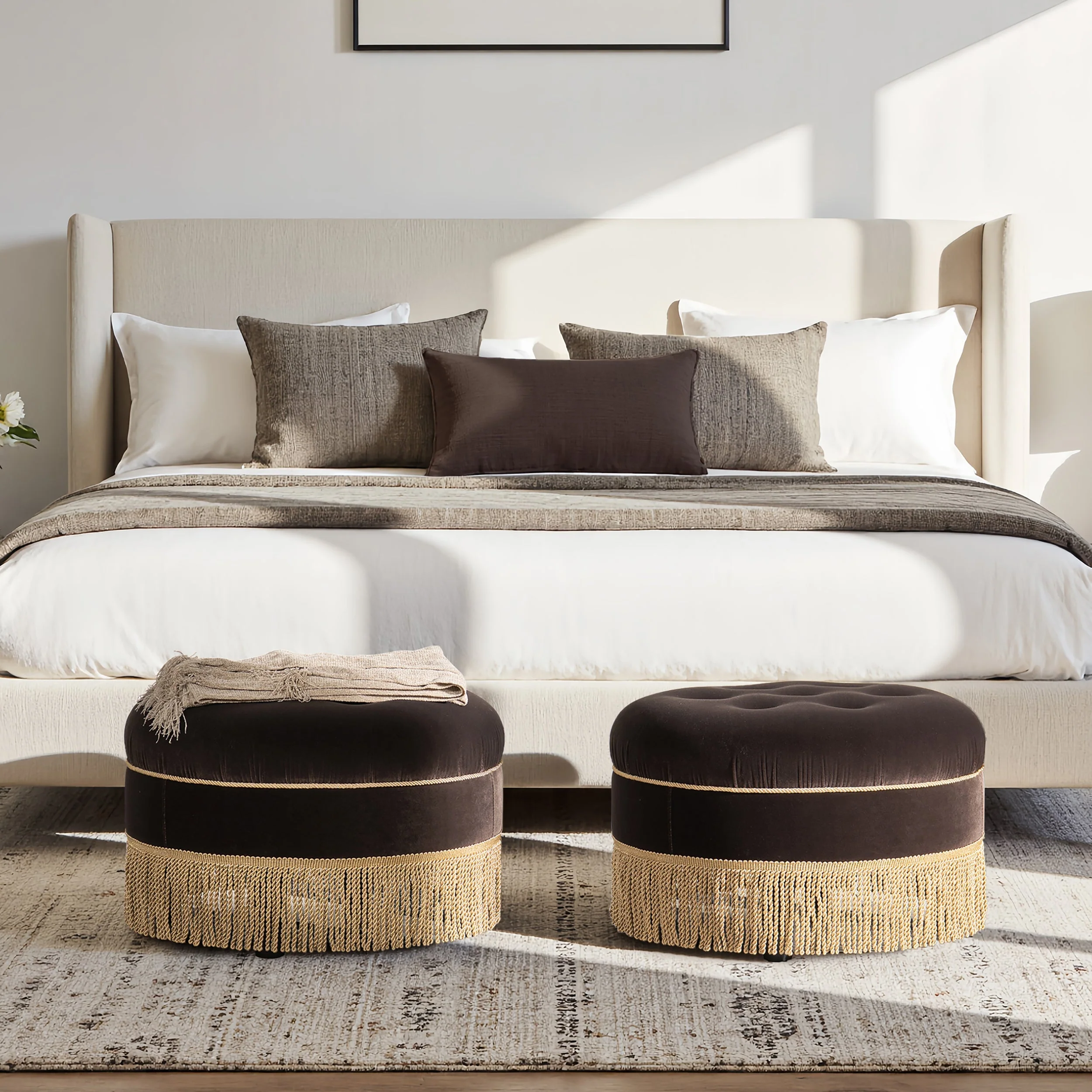 Yolanda 24" Round Upholstered Accent Ottoman Deep Brown Performance Velvet - Image 4