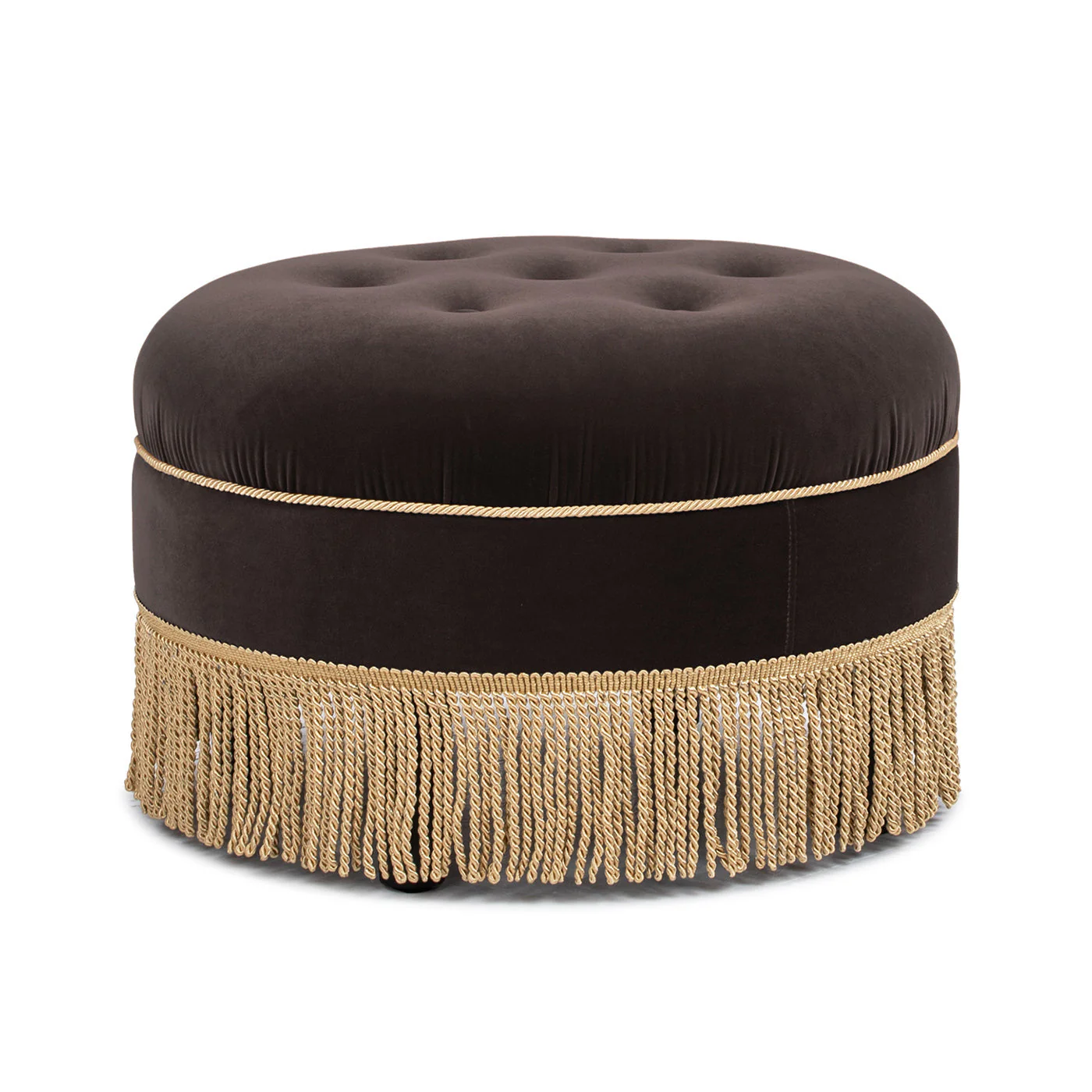 Yolanda 24" Round Upholstered Accent Ottoman Deep Brown Performance Velvet - Image 5