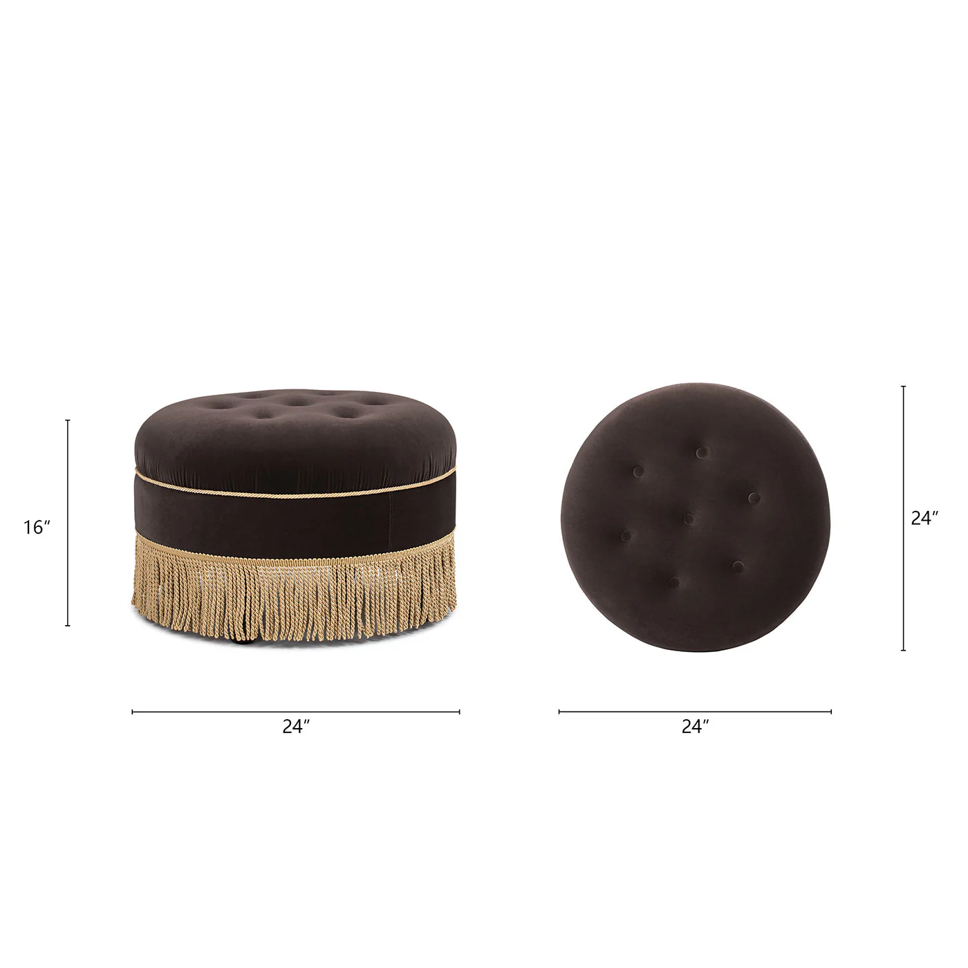 Yolanda 24" Round Upholstered Accent Ottoman Deep Brown Performance Velvet - Image 8