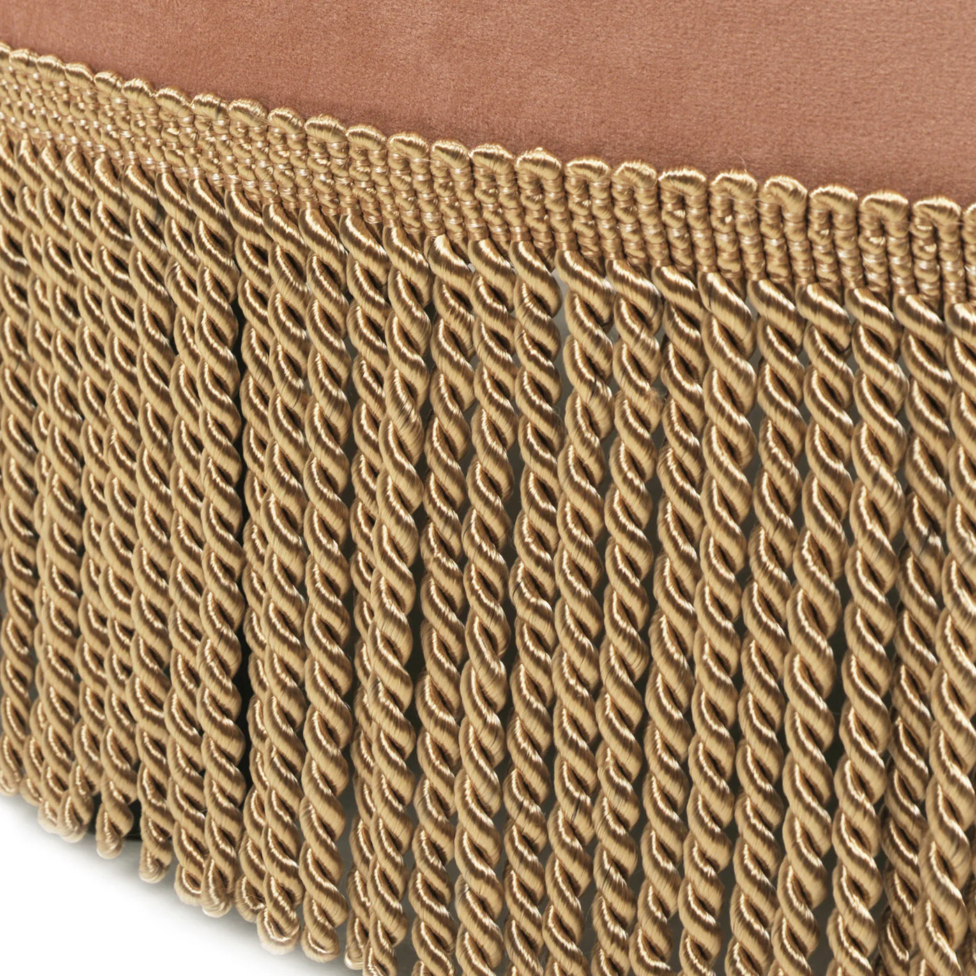 Yolanda 24" Round Upholstered Accent Ottoman, Peach Orange Velvet with Gold Trim - Image 6