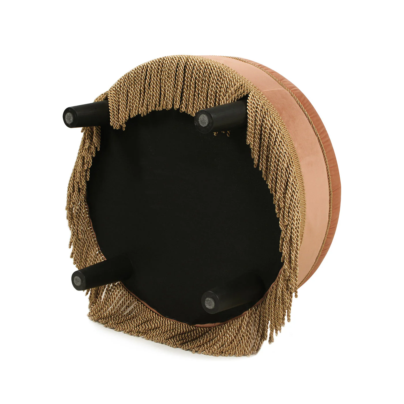 Yolanda 24" Round Upholstered Accent Ottoman, Peach Orange Velvet with Gold Trim - Image 7