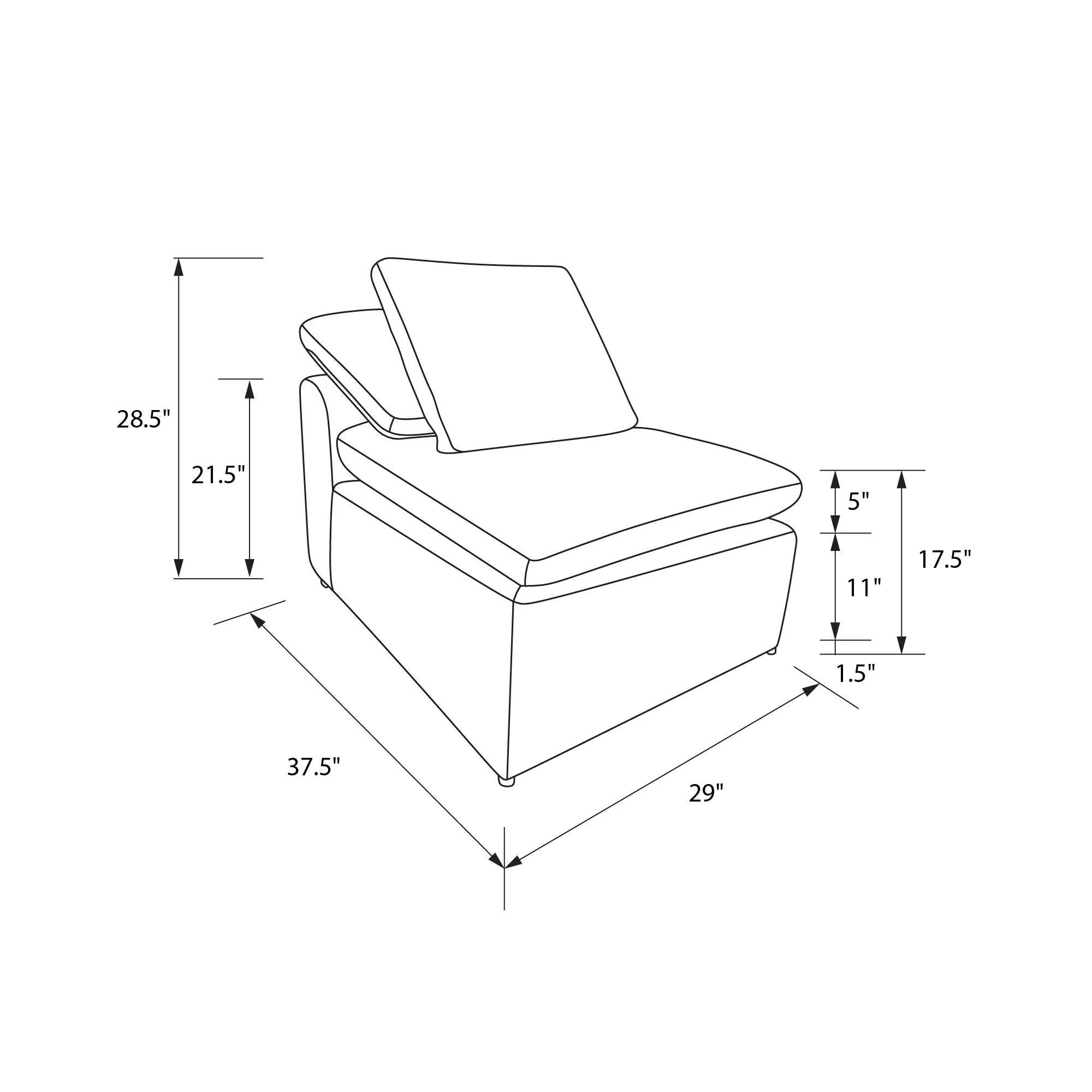 York - Modular Armless Chair With Overstuffed Cushion And Adjustable Pillows - Taupe - Image 3